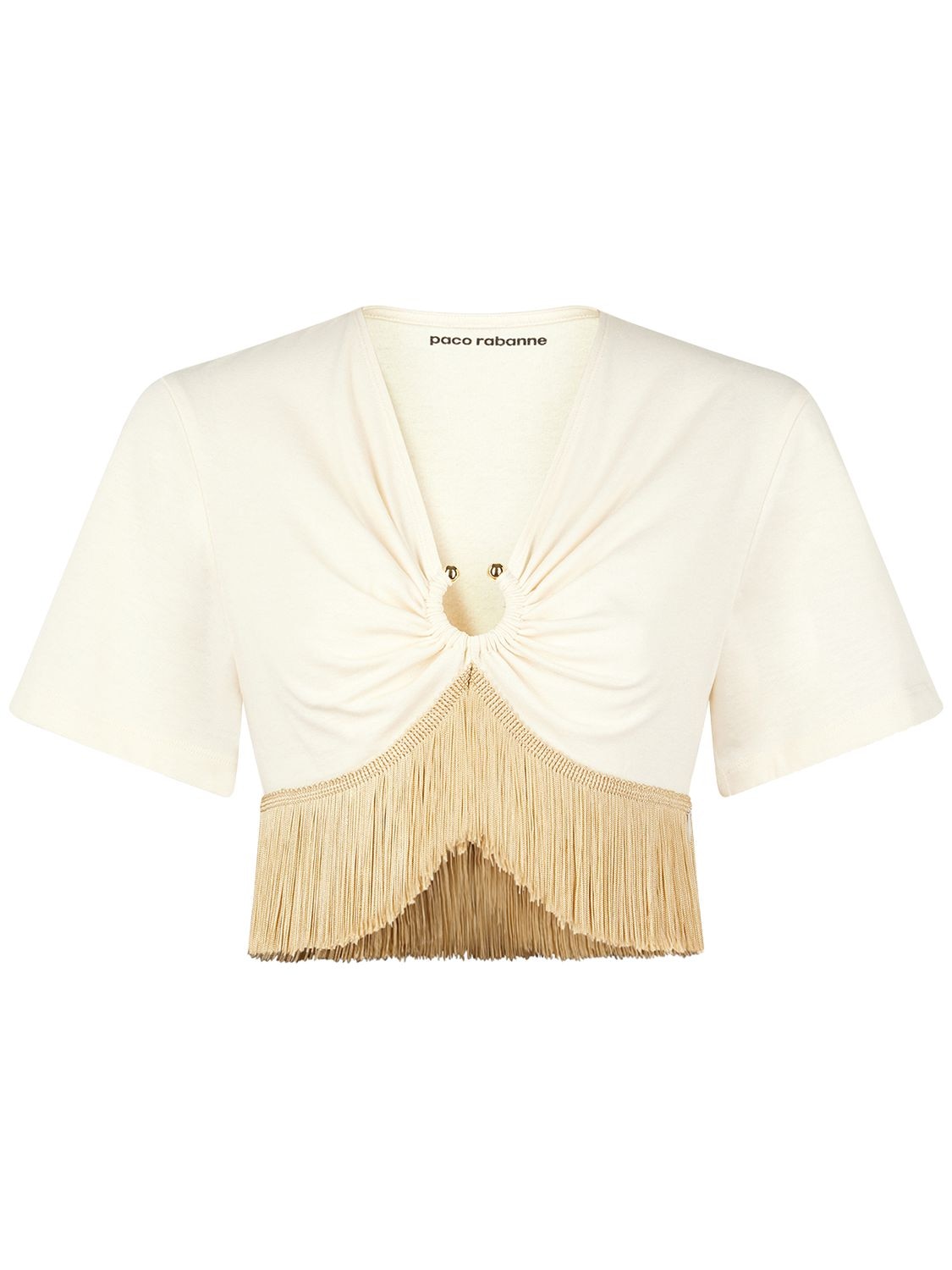 Shop Paco Rabanne Jersey Fringed Crop T-shirt In Nude