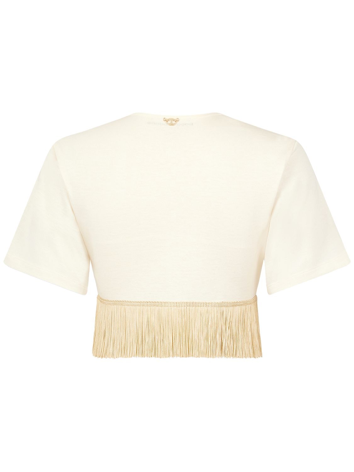 Shop Paco Rabanne Jersey Fringed Crop T-shirt In Nude