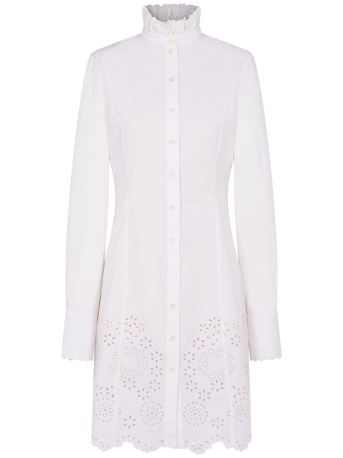 Rabanne Poplin Sangallo Mini Shirt Dress In White