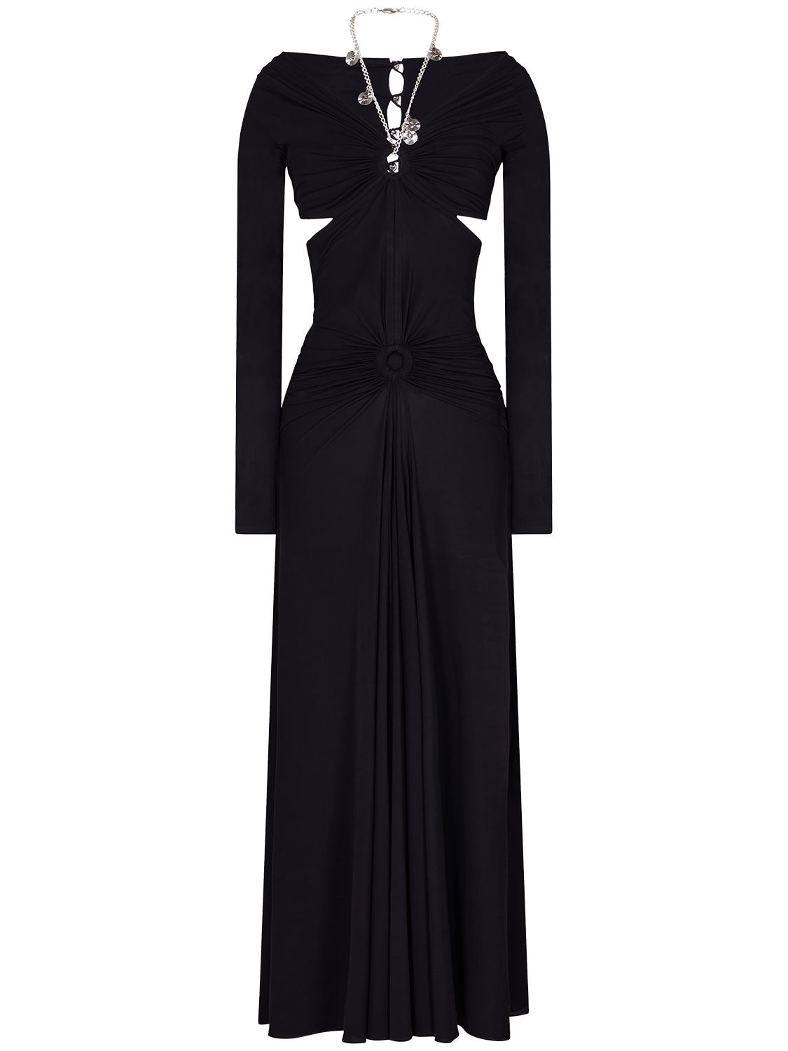 Paco Rabanne Jersey Cutout Halter Neck Long Dress In Black