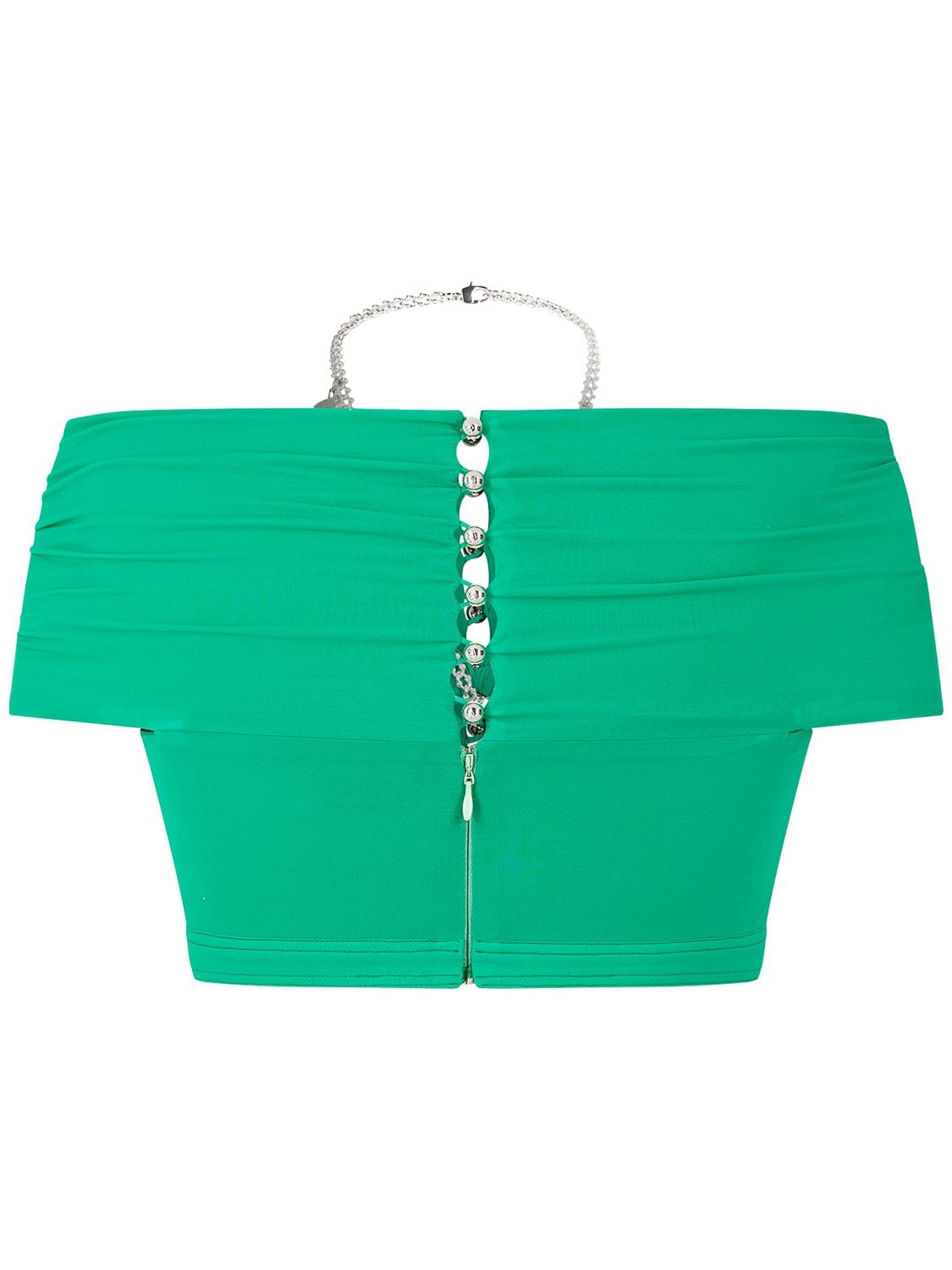 Shop Paco Rabanne Jersey Chain Embellished Crop Top In Green