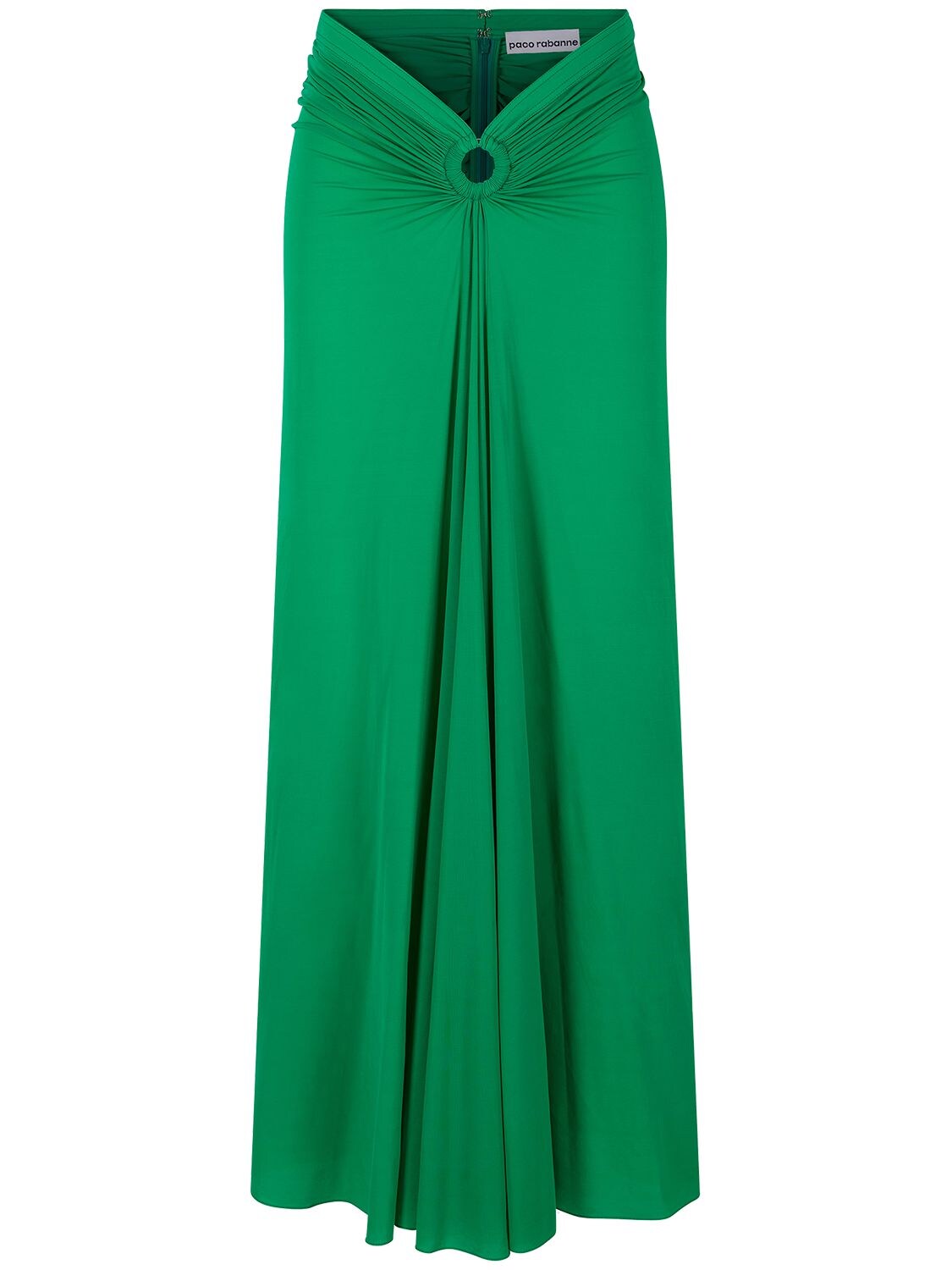 Shop Paco Rabanne Jersey Keyhole Draped Midi Skirt In Green