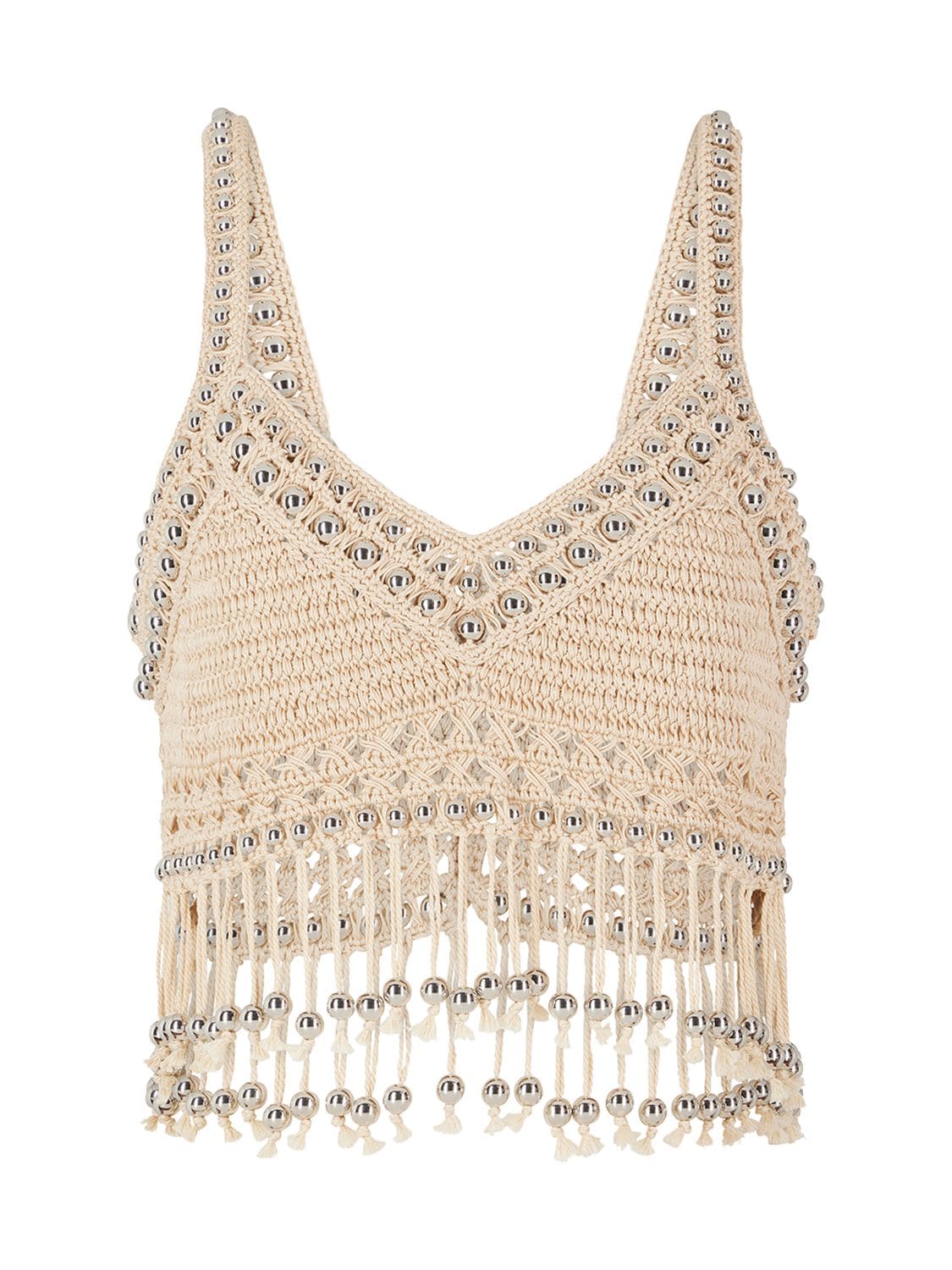 Image of Cotton Crochet Fringed Crop Top