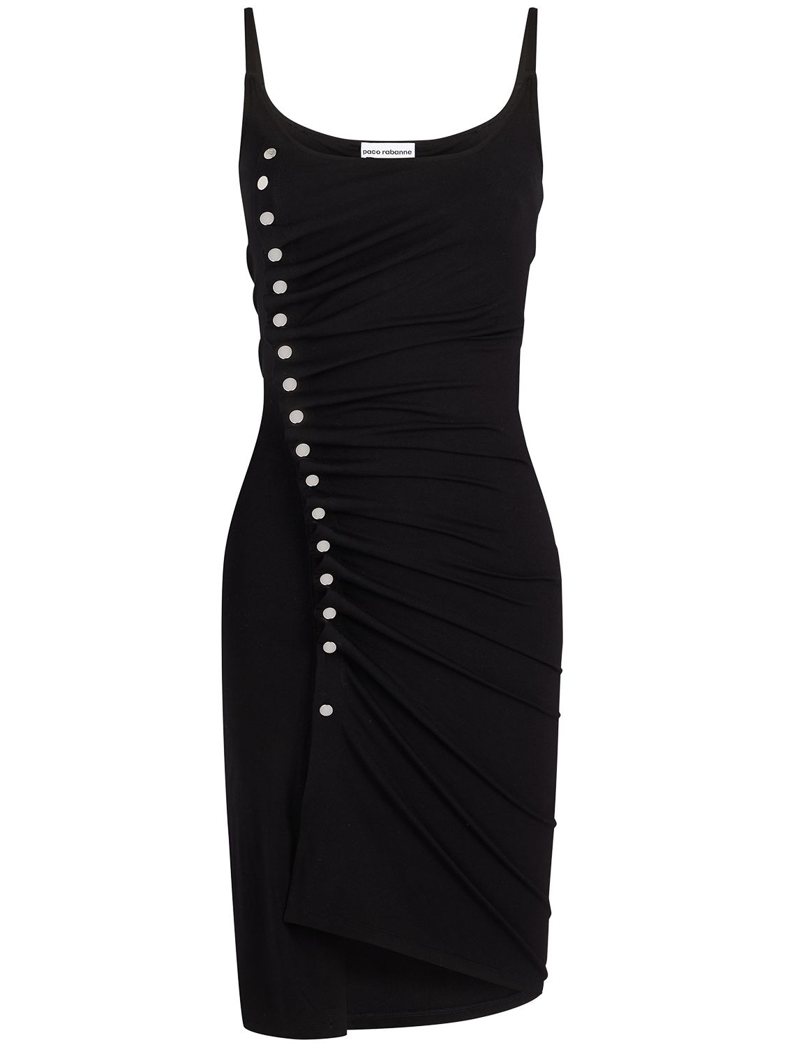 Shop Rabanne Viscose Jersey Draped Mini Dress In Black
