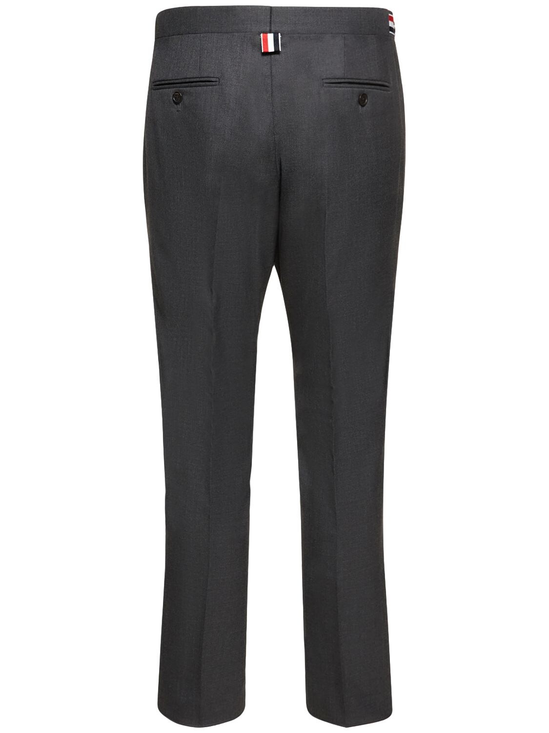 Shop Thom Browne Low Rise Wool Twill Pants In Dark Grey