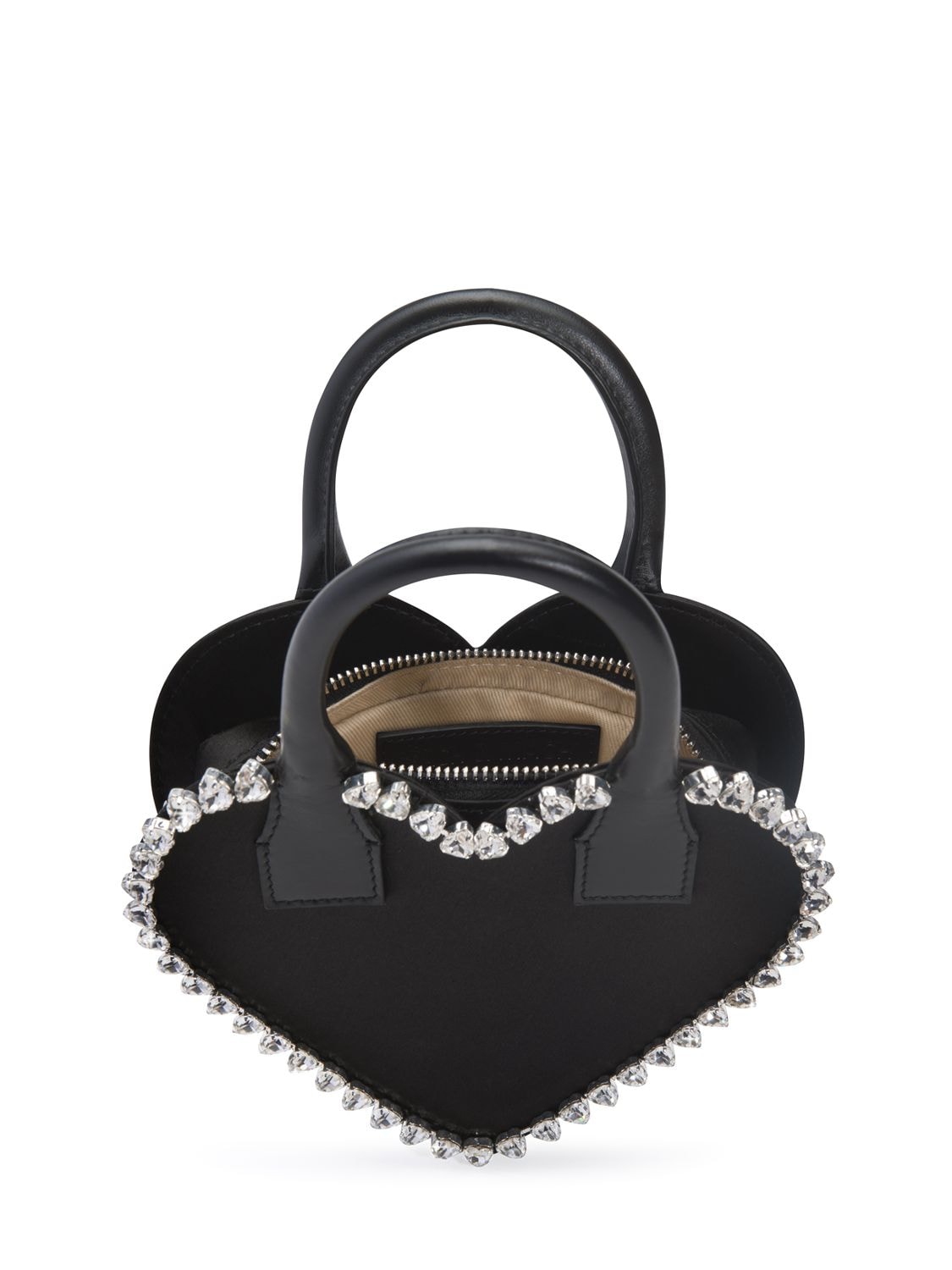 Shop Mach & Mach Small Audrey Heart Satin Top Handle Bag In Black