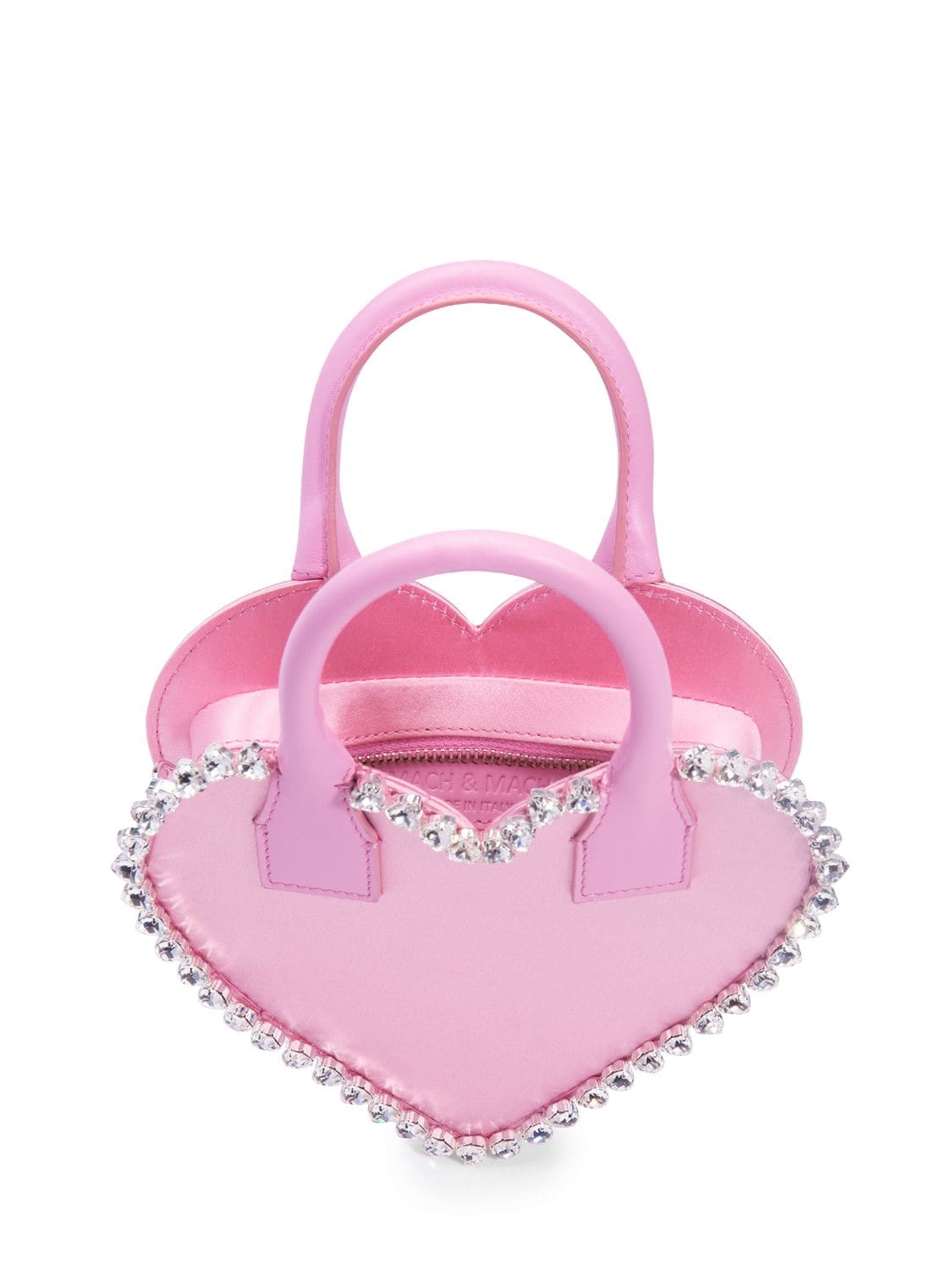 Shop Mach & Mach Small Audrey Heart Satin Top Handle Bag In Pink