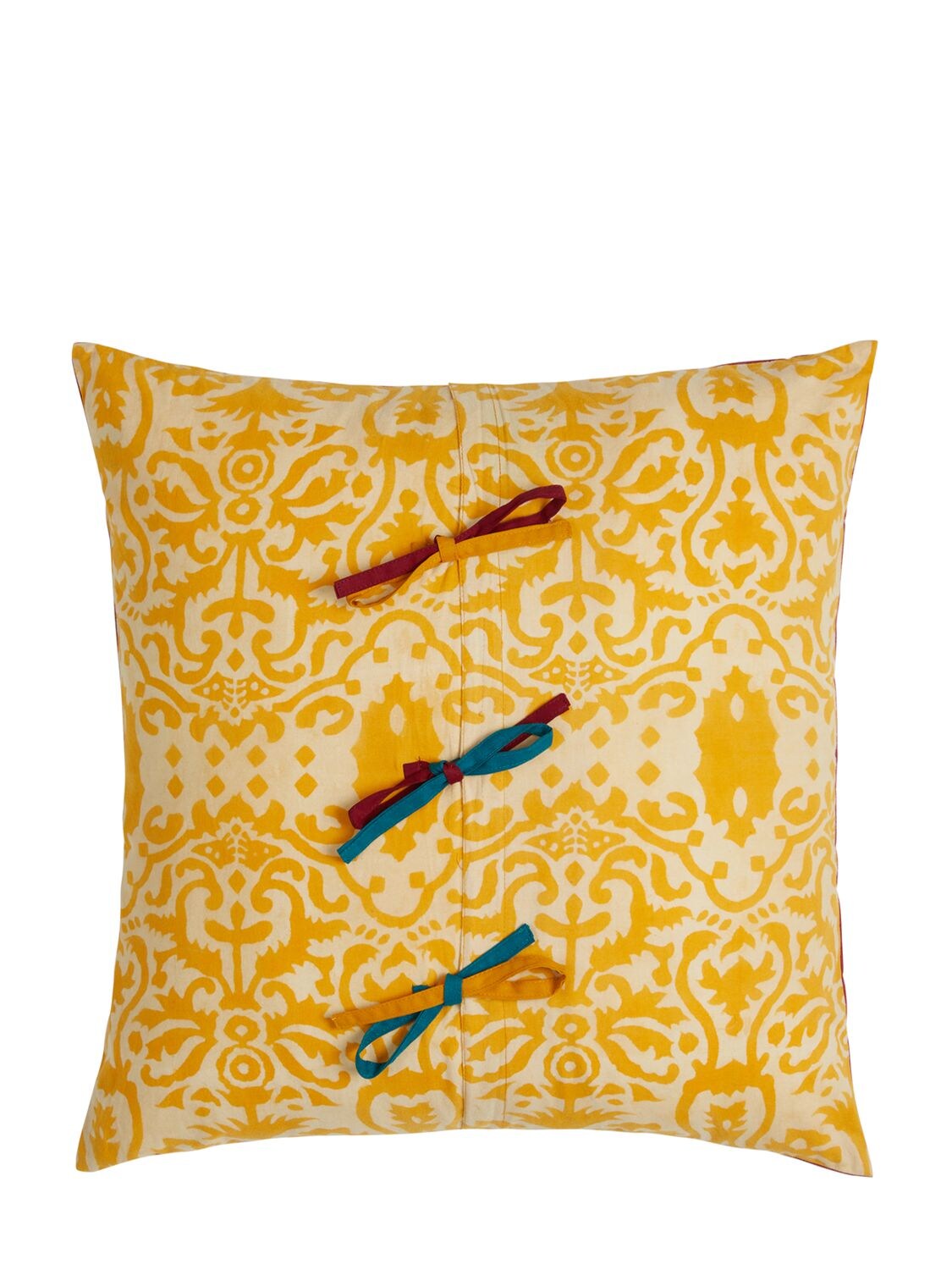 Shop Lisa Corti Gold Damask Design Cushion In Multicolor