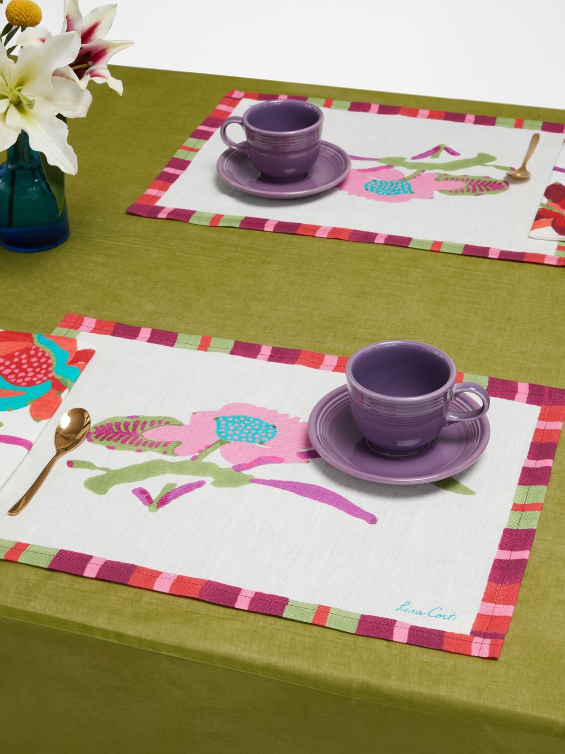 Shop Lisa Corti Set Of 2 Japanese Red White Placemats In White,pink