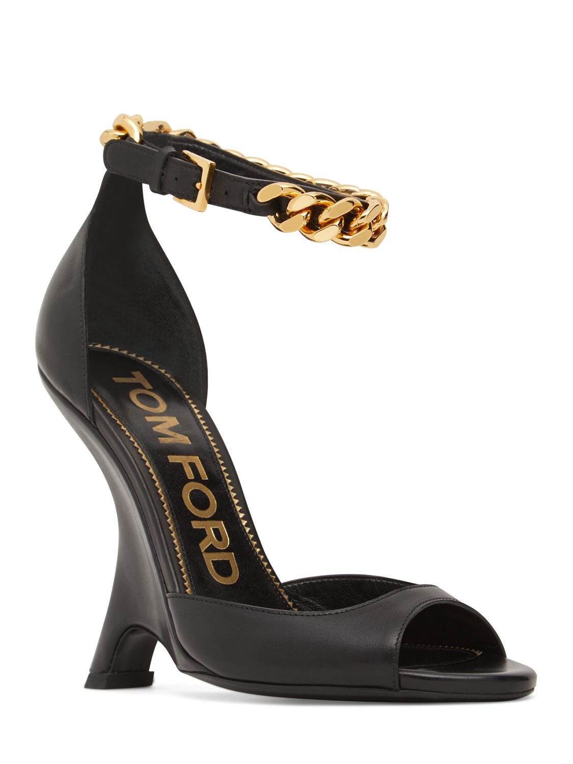 Shop Tom Ford 105mm Iconic Chain Leather Sandals In Black