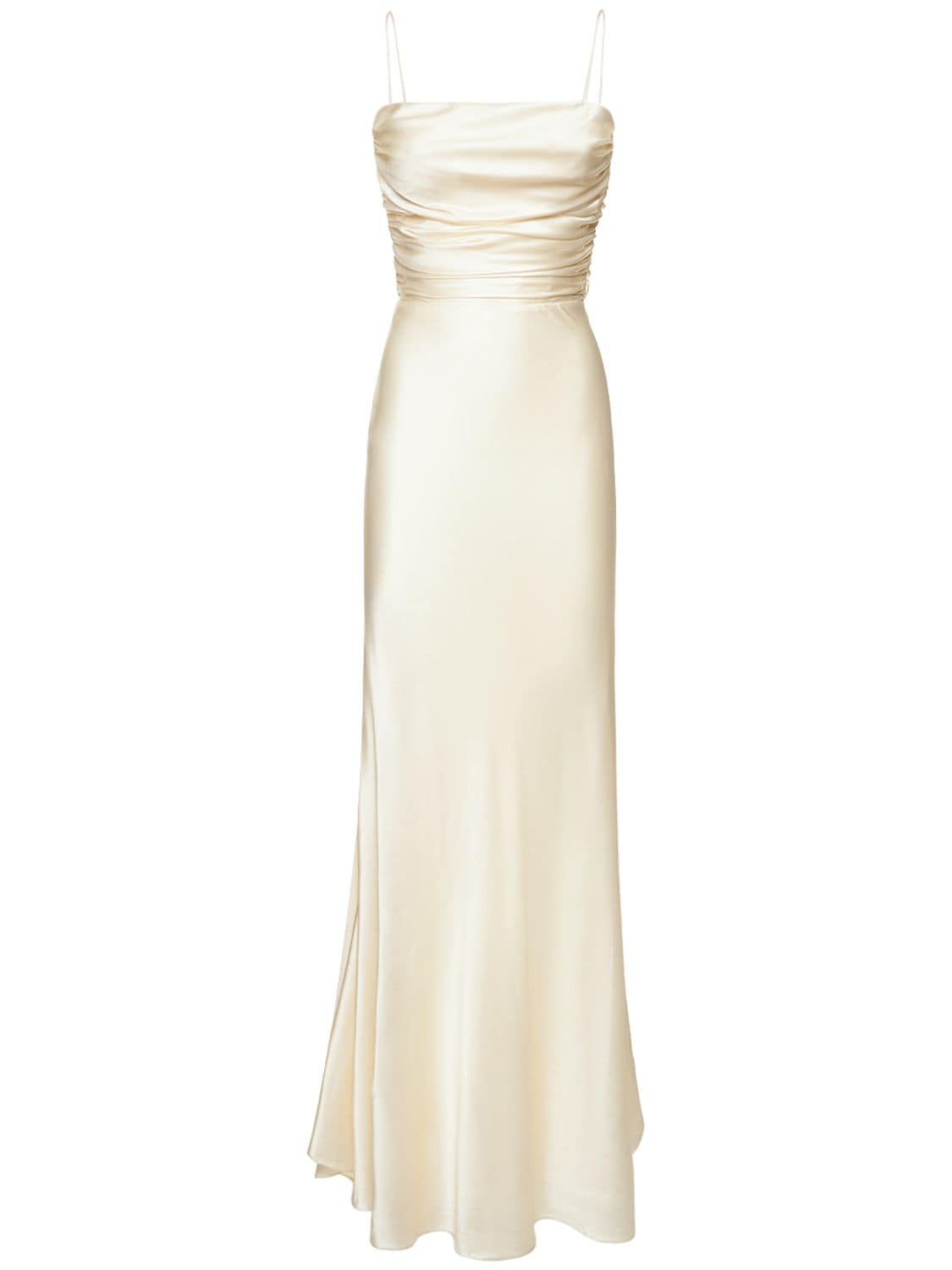 Mach & Mach Stretch Silk Draped Maxi Dress In White