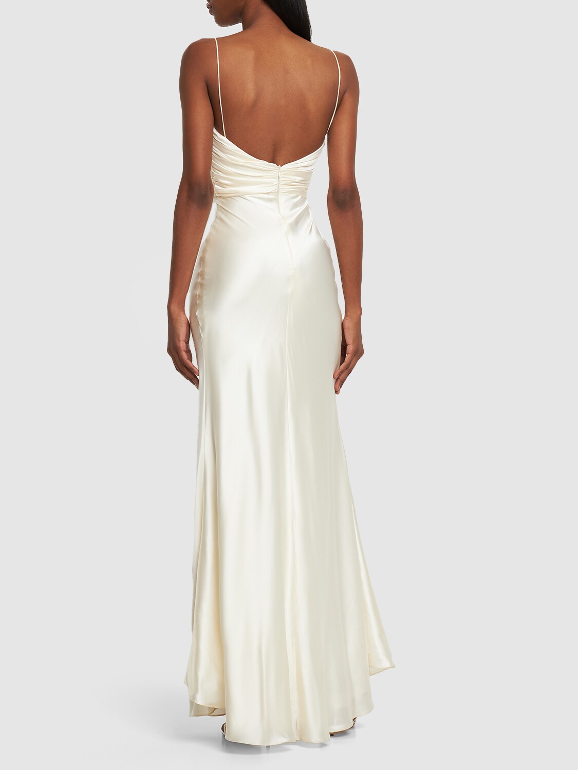 Shop Mach & Mach Stretch Silk Draped Maxi Dress In White