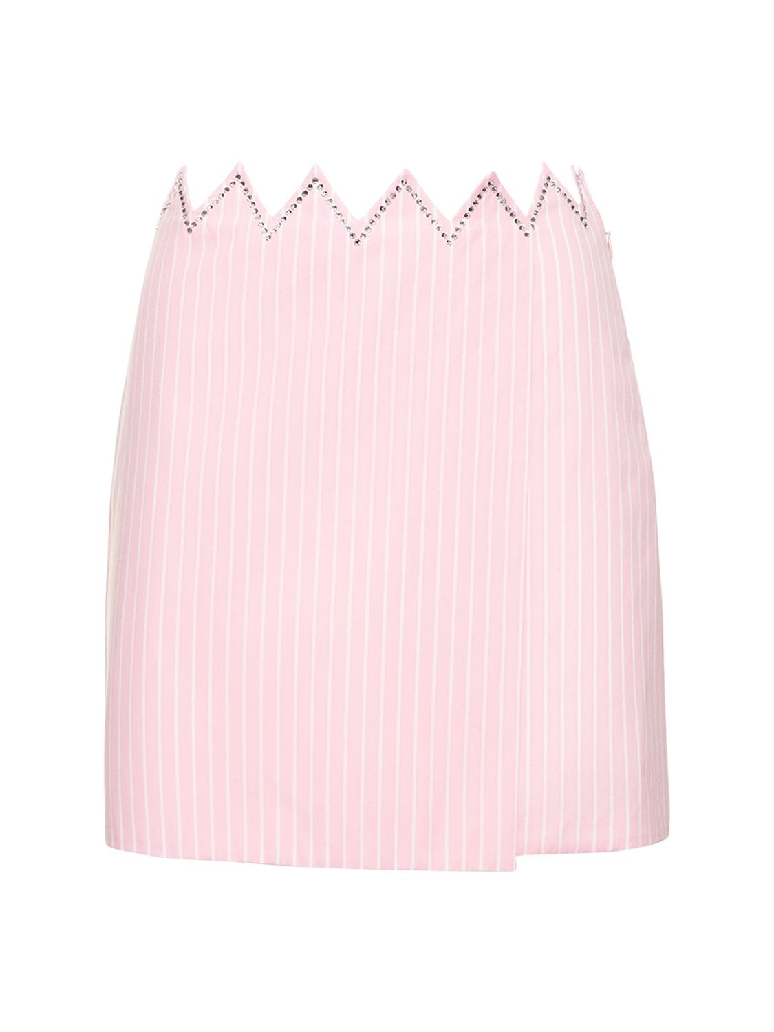 Mach & Mach Embellished Striped Cotton Mini Skirt In Pink