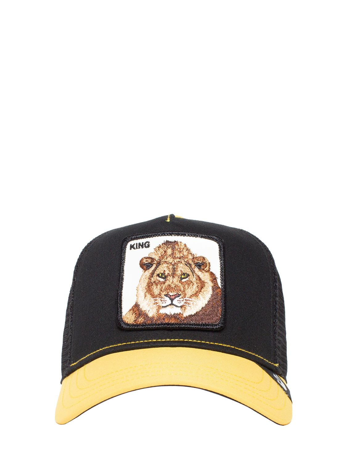 Goorin Bros The King Lion Trucker Hat W/patch In Black,yellow