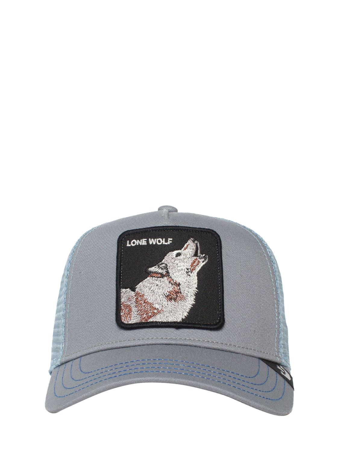 Goorin Bros The Lone Wolf Trucker Hat W/patch In Grey,multi
