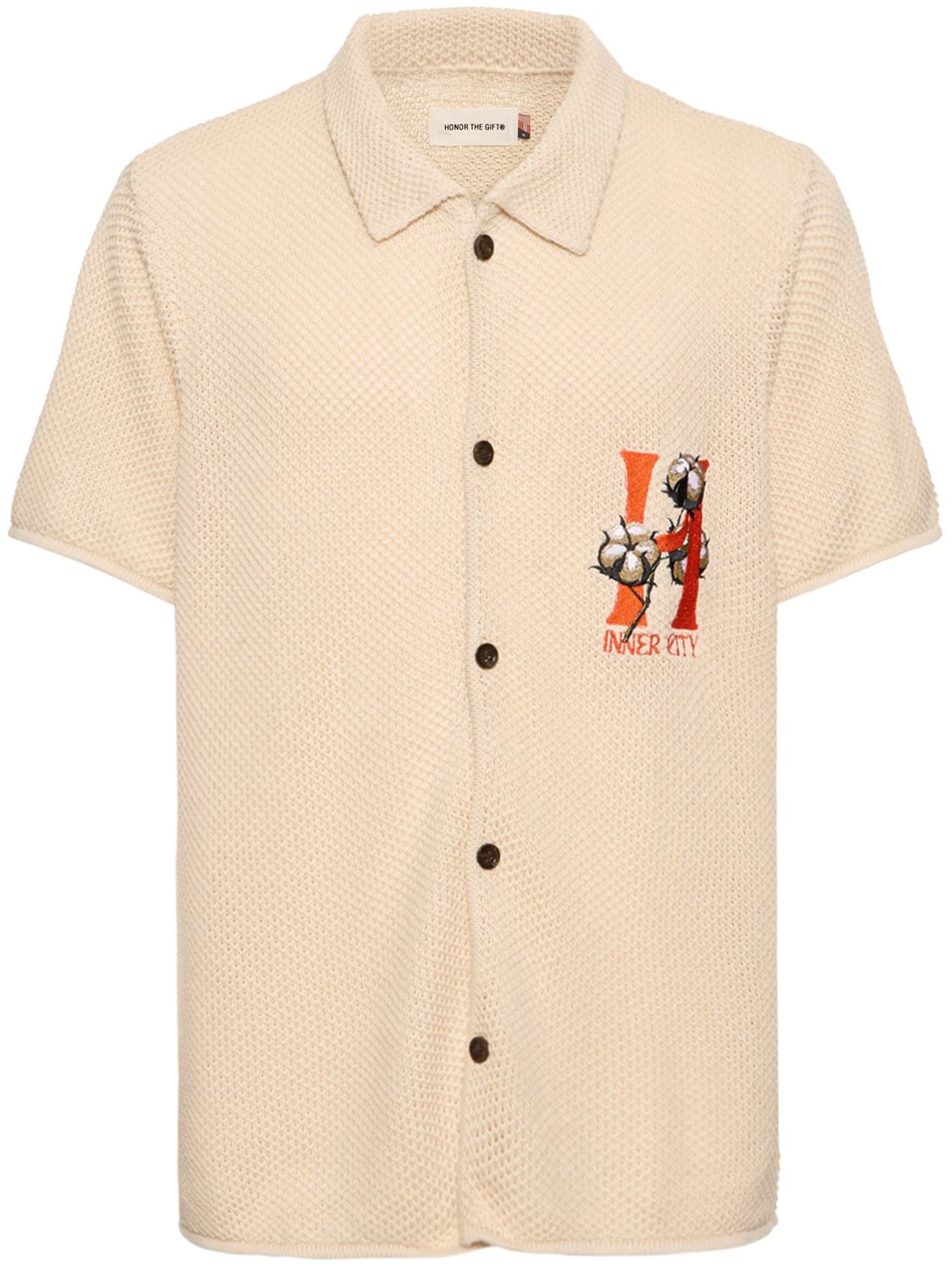 Honor The Gift Short Sleeve Knit Cotton Shirt In Beige