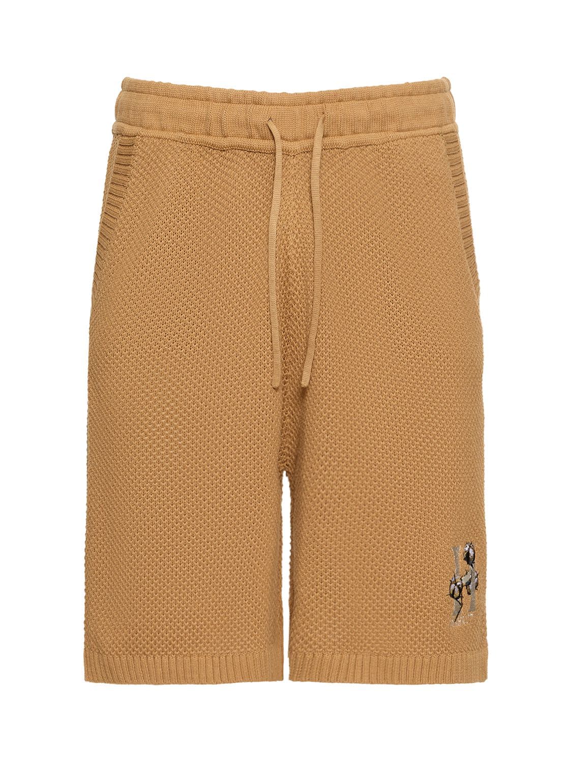 Honor The Gift Logo Knit Cotton Shorts In Brown
