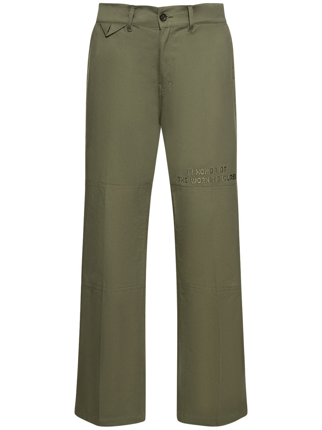 Honor The Gift Mens Olive Brand-embroidered Panelled Straight-leg Relaxed-fit Cotton-twill Trousers