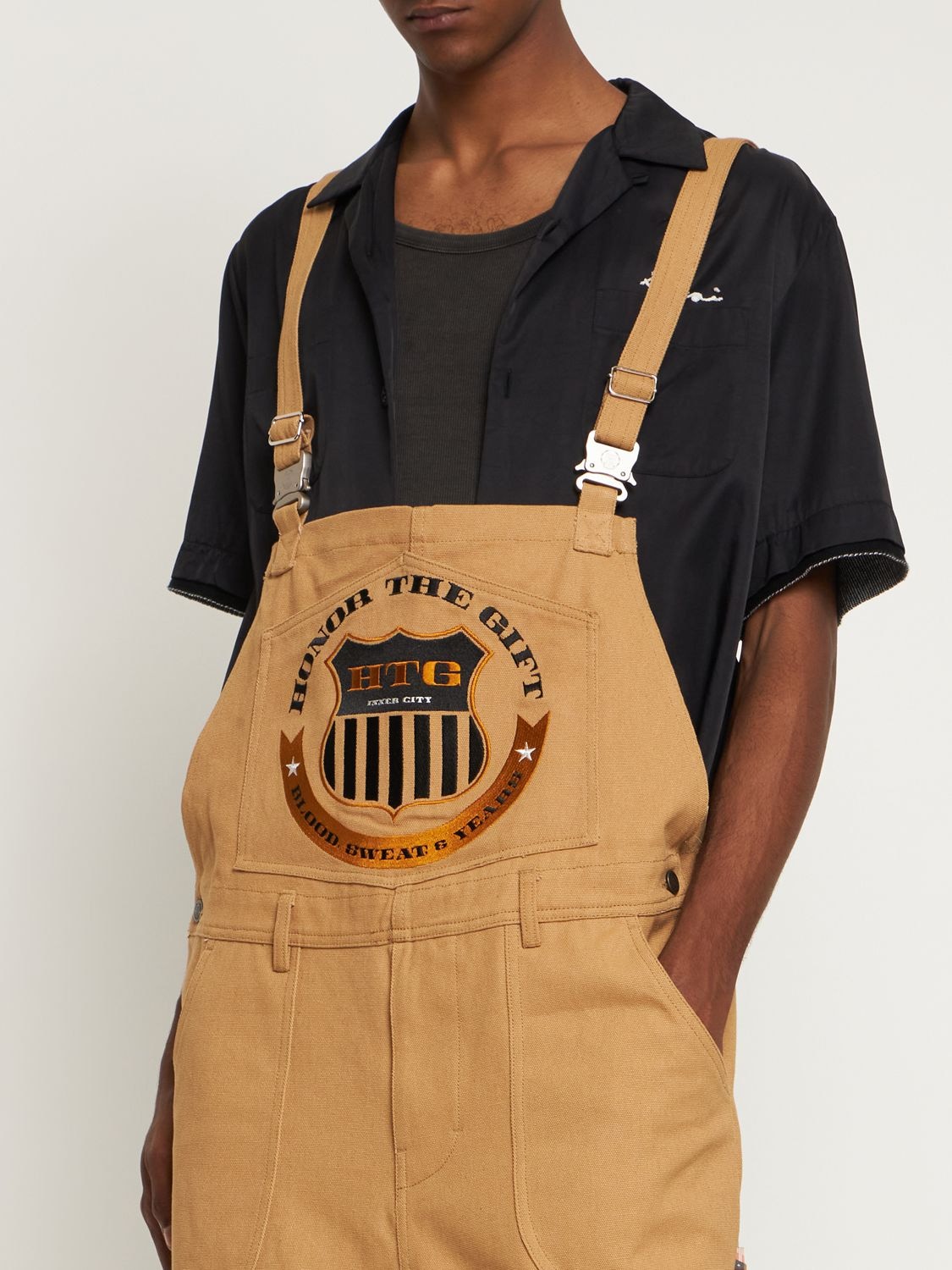 Shop Honor The Gift Workwear Cotton Blend Overalls W/logo In Khaki