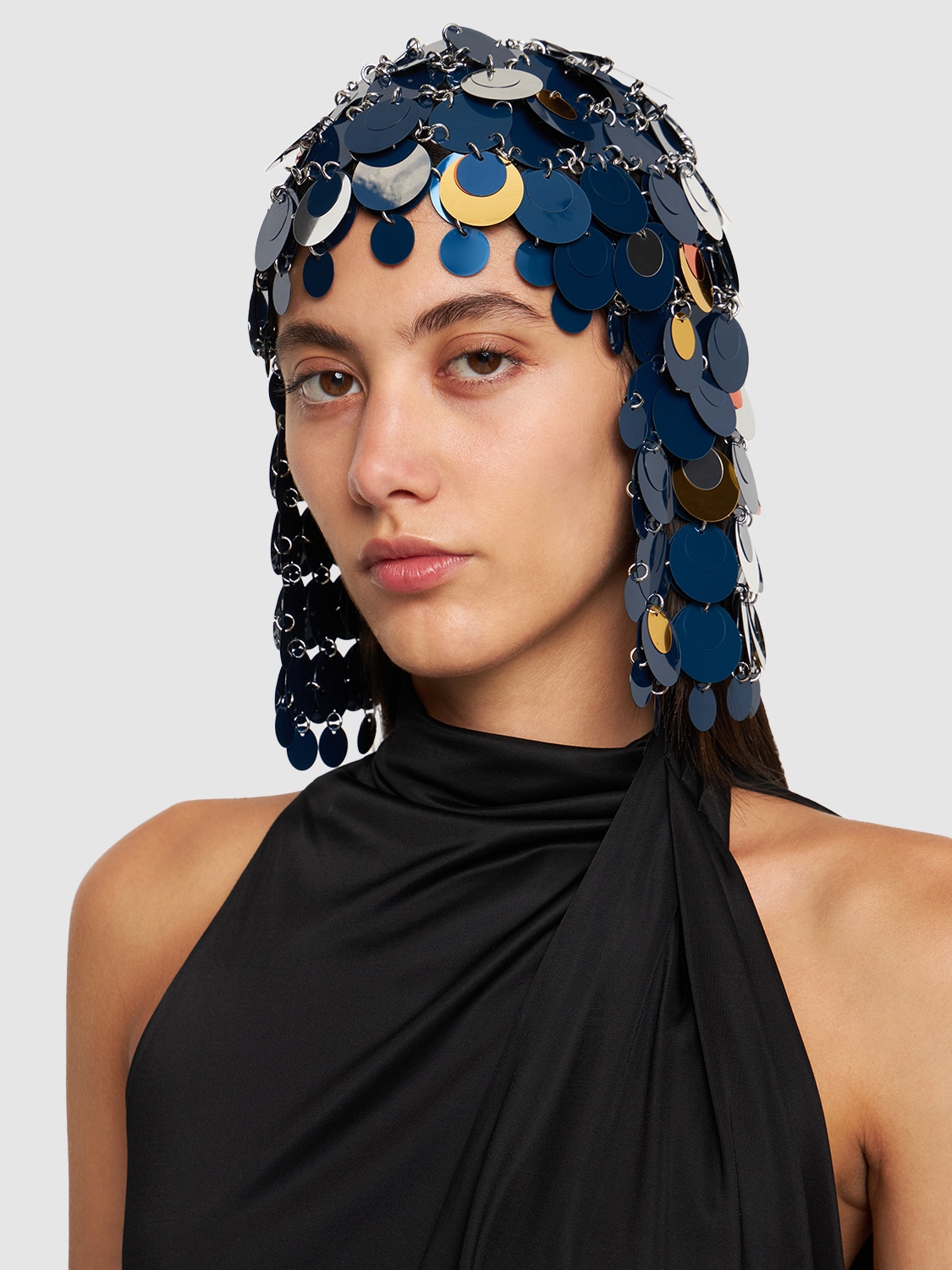 Shop Rabanne Bonnet Head Piece In Navy,multi