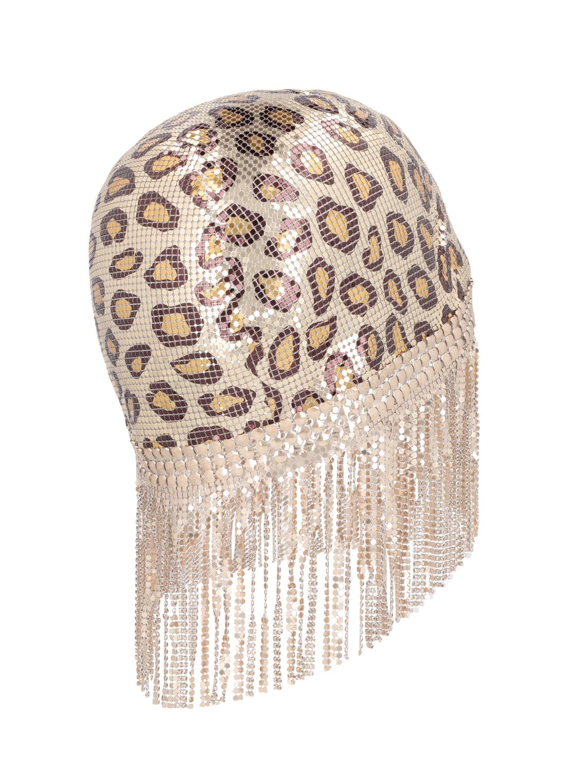 Shop Rabanne Bonnet Mesh Head Piece In Leopard,silver