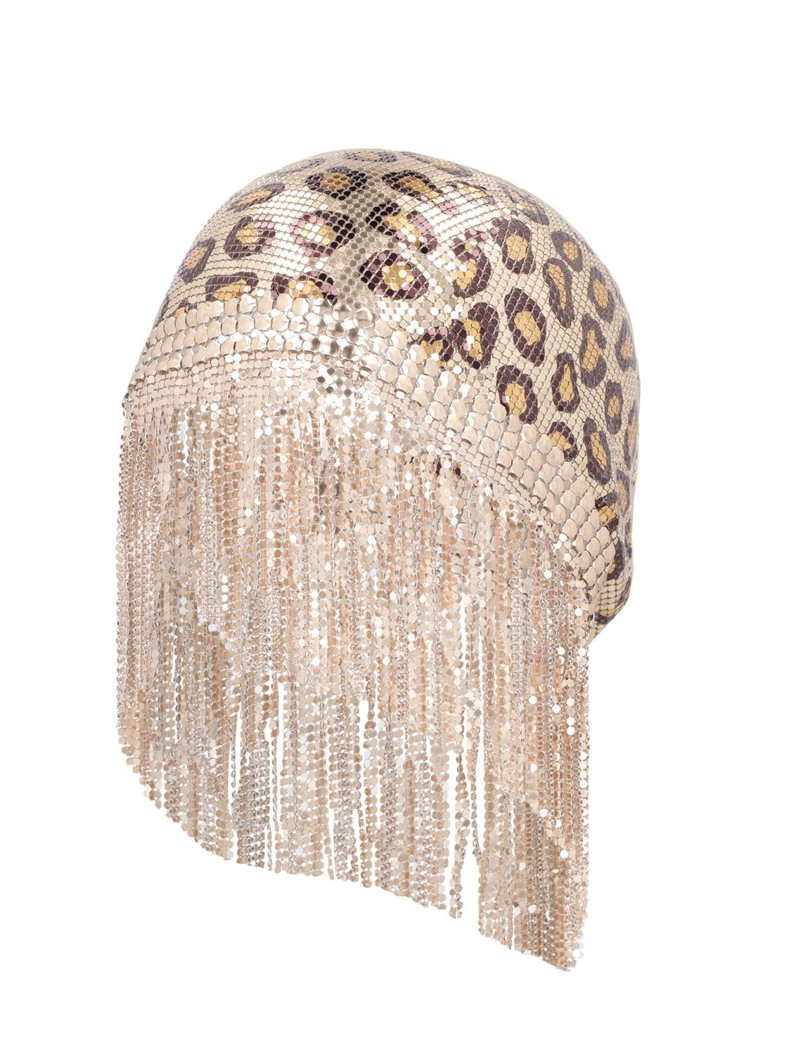 Shop Rabanne Bonnet Mesh Head Piece In Leopard,silver