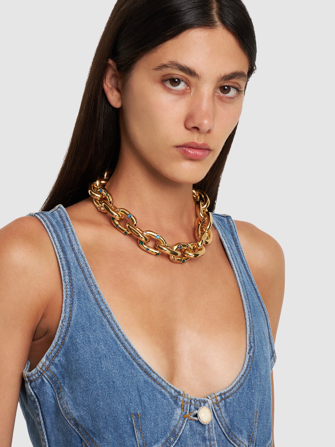 Shop Rabanne Xl Link Collar Necklace W/ Crystals In Gold,multi