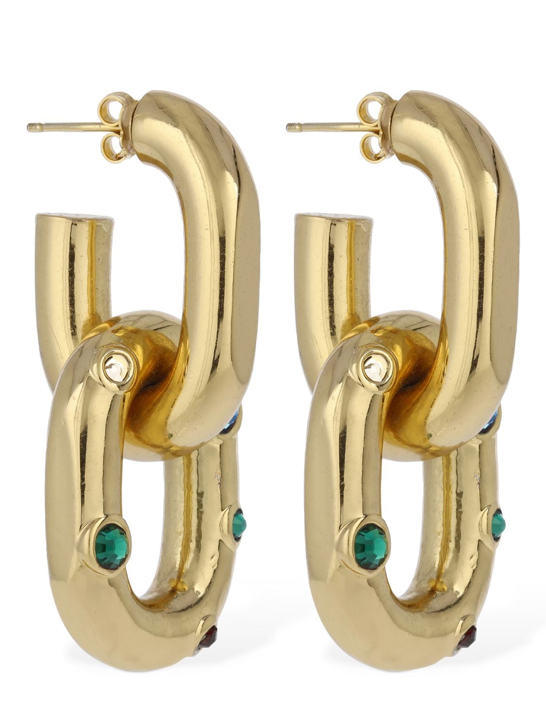 Shop Rabanne Xl Double Link Earrings W/ Crystal In Gold,multi