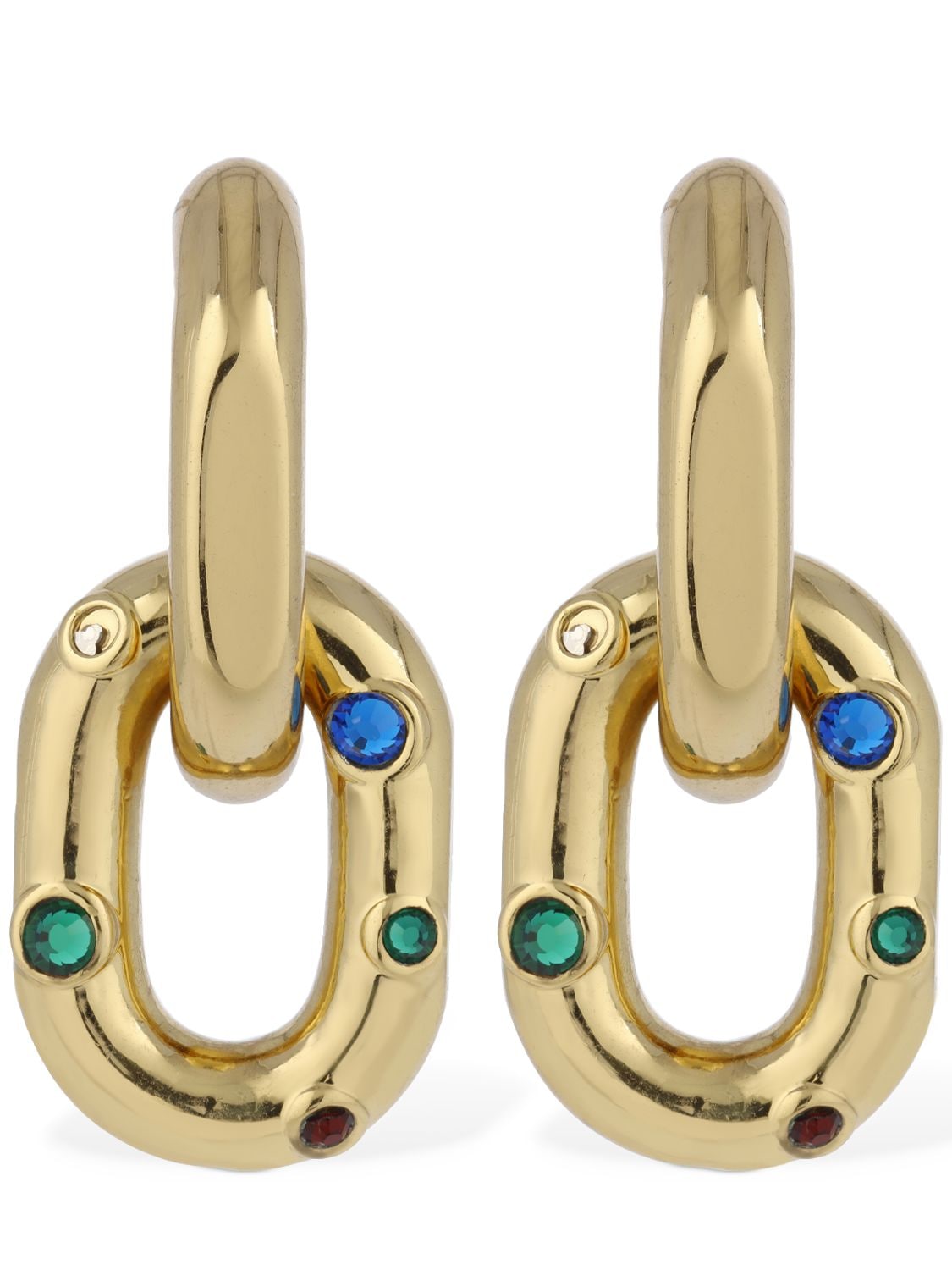 Paco Rabanne Xl Double Link Earrings W/ Crystal In Gold,multi