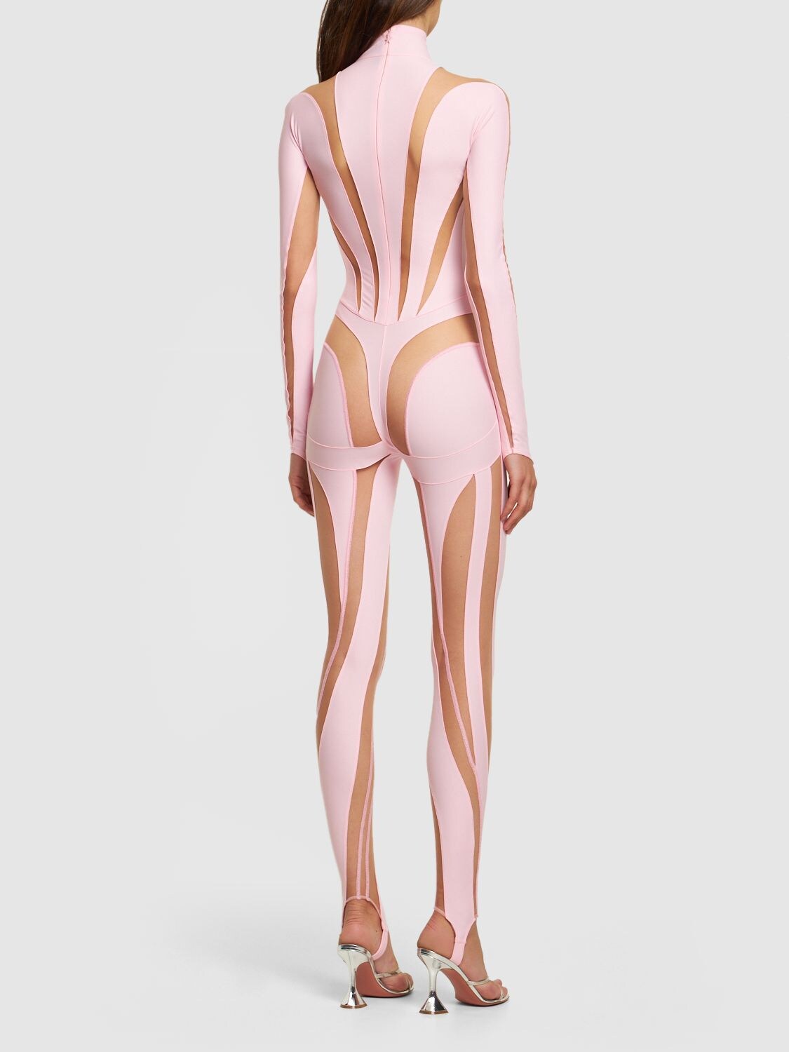 Shop Mugler Lvr Exclusive Jersey & Tulle Jumpsuit In Pink,nude 01