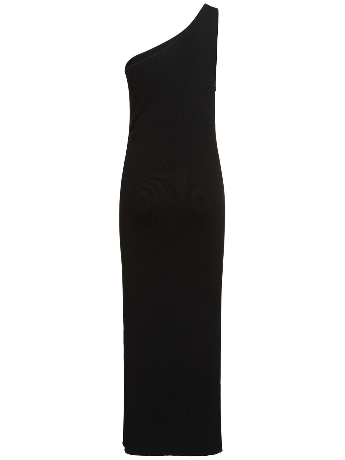 Shop Totême One-shoulder Ribbed Viscose Midi Dress In Black