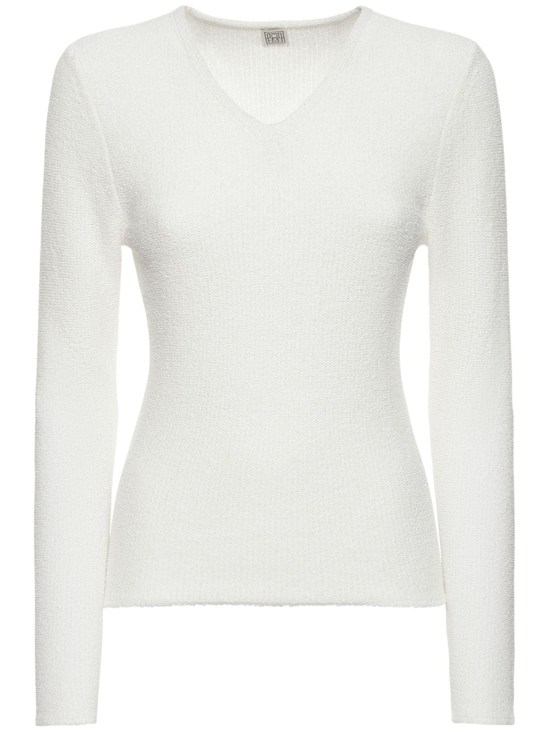 Shop Totême Paper-yarn Bouclé Knit Top In White