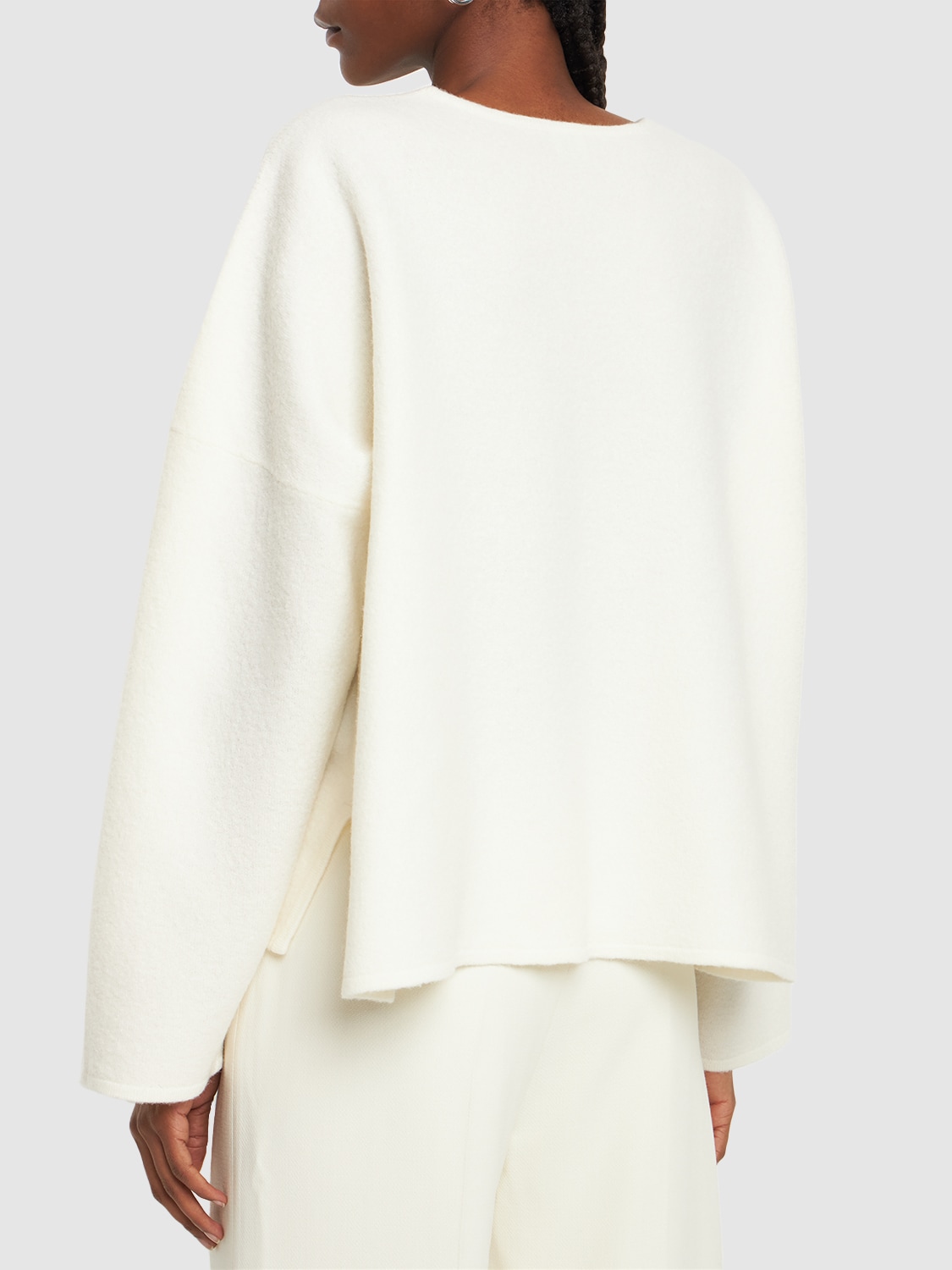 Shop Totême Felted Wool Long Sleeve Top In White