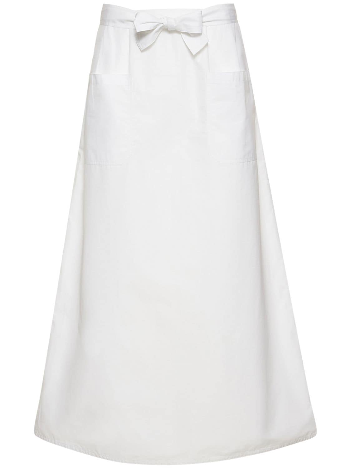 Shop Totême Cotton Midi Skirt W/ Bow In White