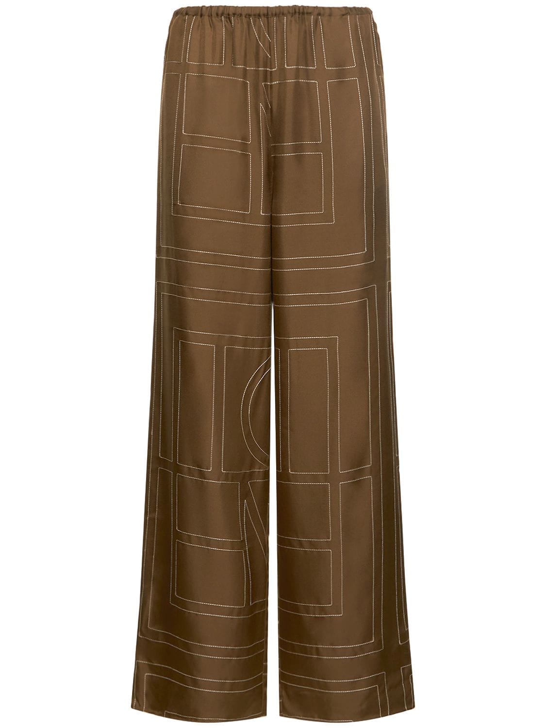 TOTÊME MONOGRAM EMBROIDERED SILK PAJAMA trousers