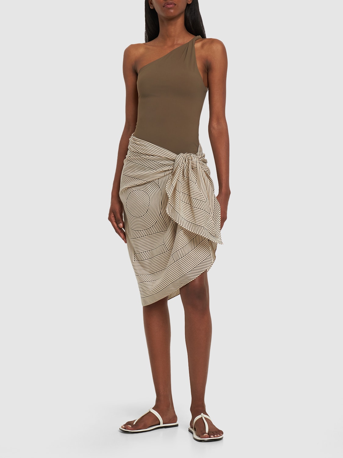 Shop Totême Monogram Cotton & Silk Wrap Skirt In Weiss,multi