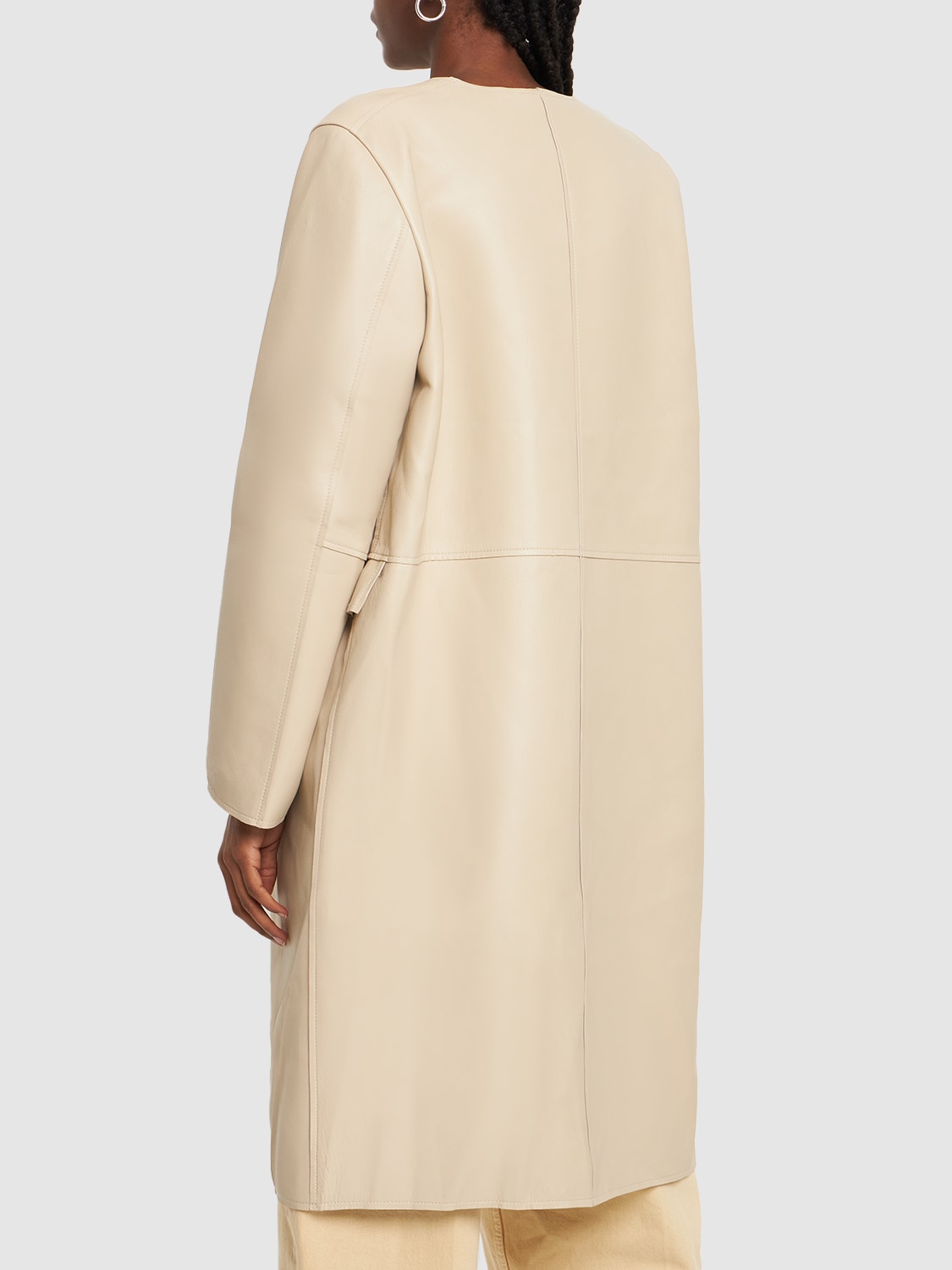 Shop Totême City Leather Long Coat In White
