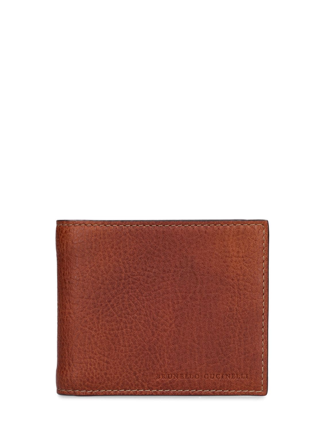 Brunello Cucinelli Grained Leather Bifold Wallet In Copper