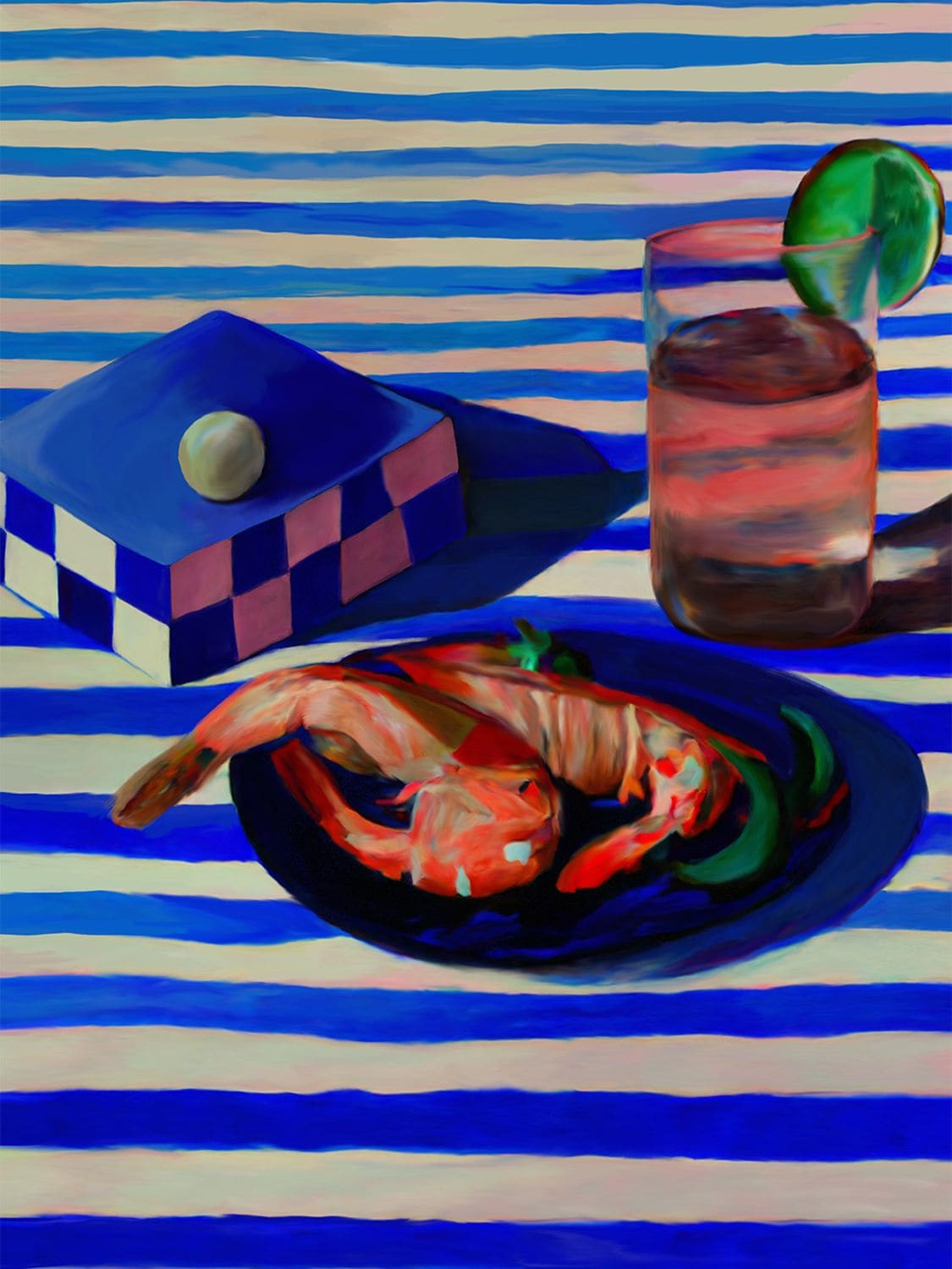 Paper Collective Shrimp & Stripes Art Print In Blue