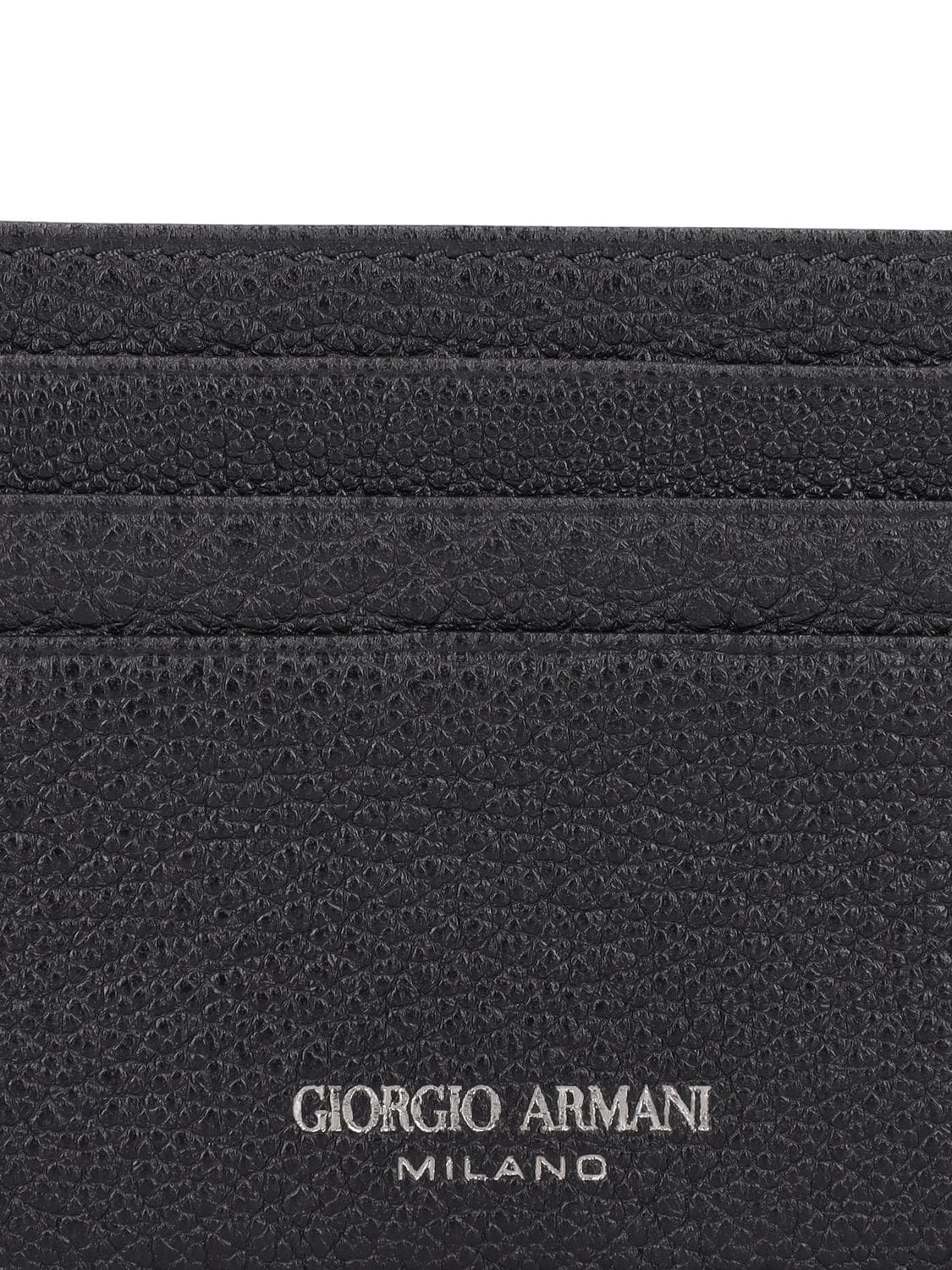 Shop Giorgio Armani Leather Card Holder In Black