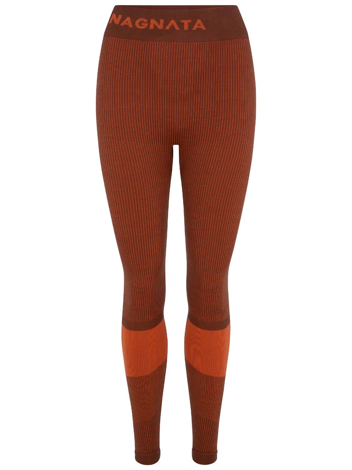 Nagnata Yang Rib Knit Wool Blend Leggings In Orange,brown