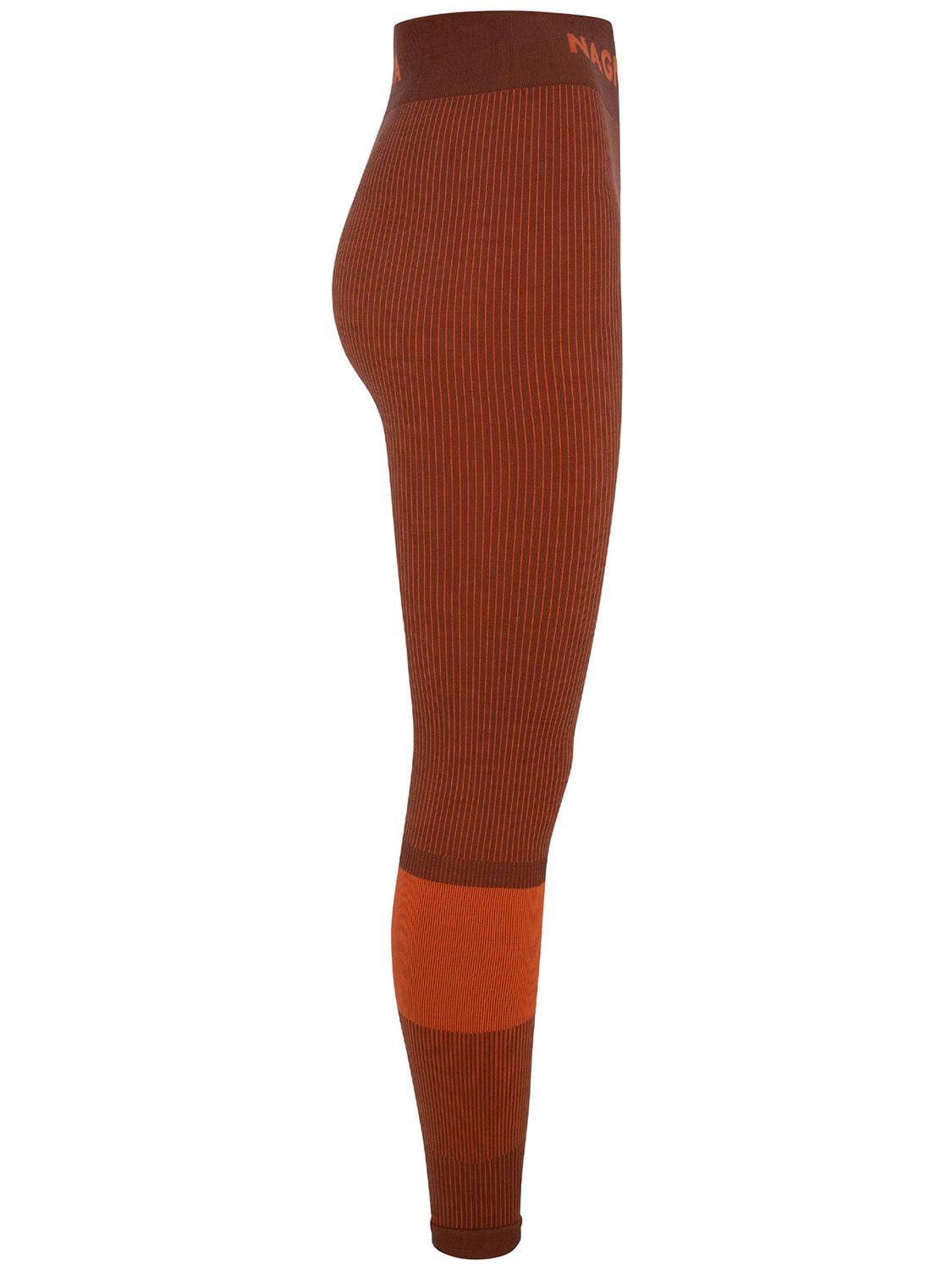 Shop Nagnata Yang Rib Knit Wool Blend Leggings In Orange,brown