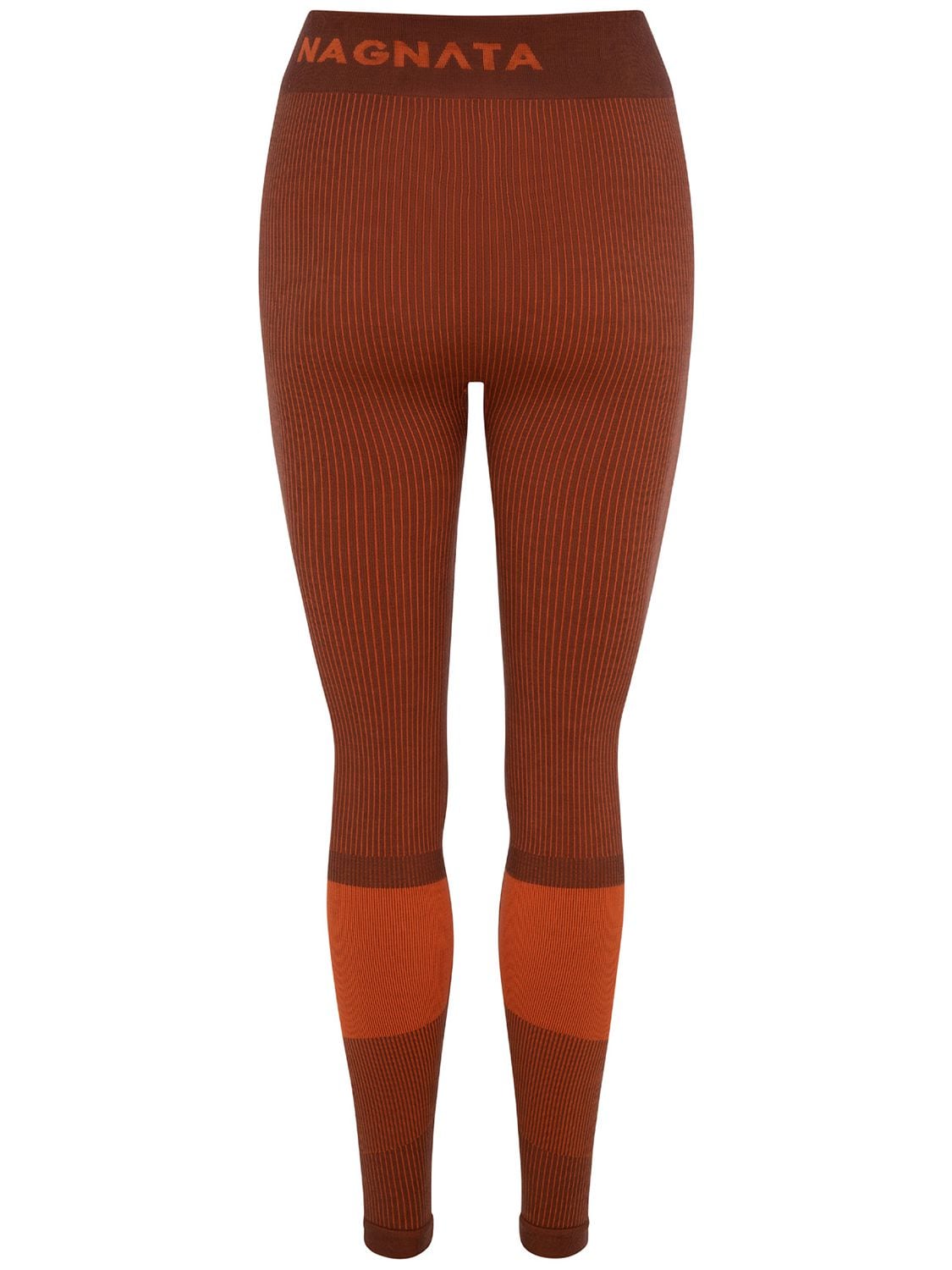 Shop Nagnata Yang Rib Knit Wool Blend Leggings In Orange,brown