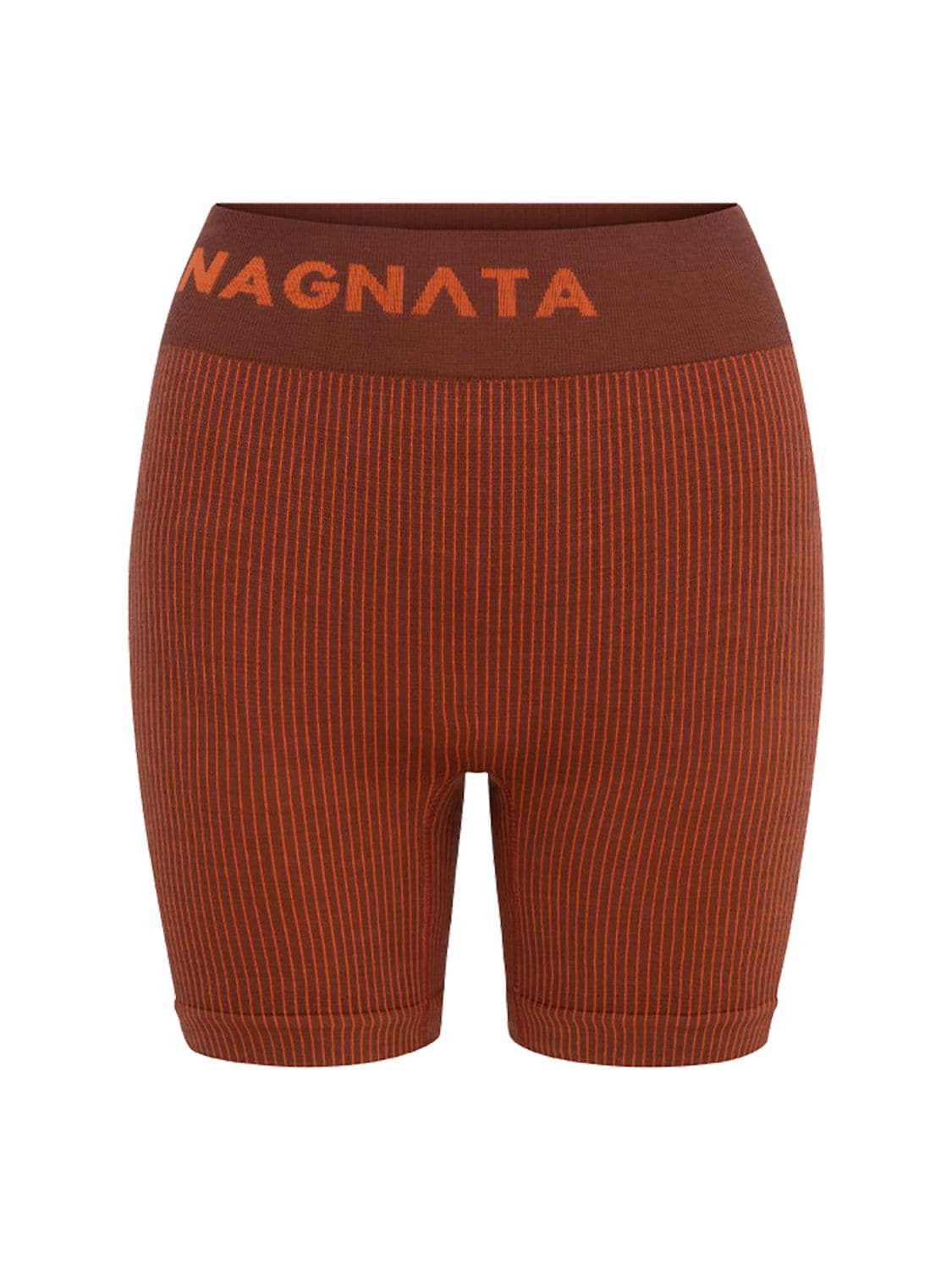 Nagnata Yang Wool Blend Mini Shorts In Orange,brown