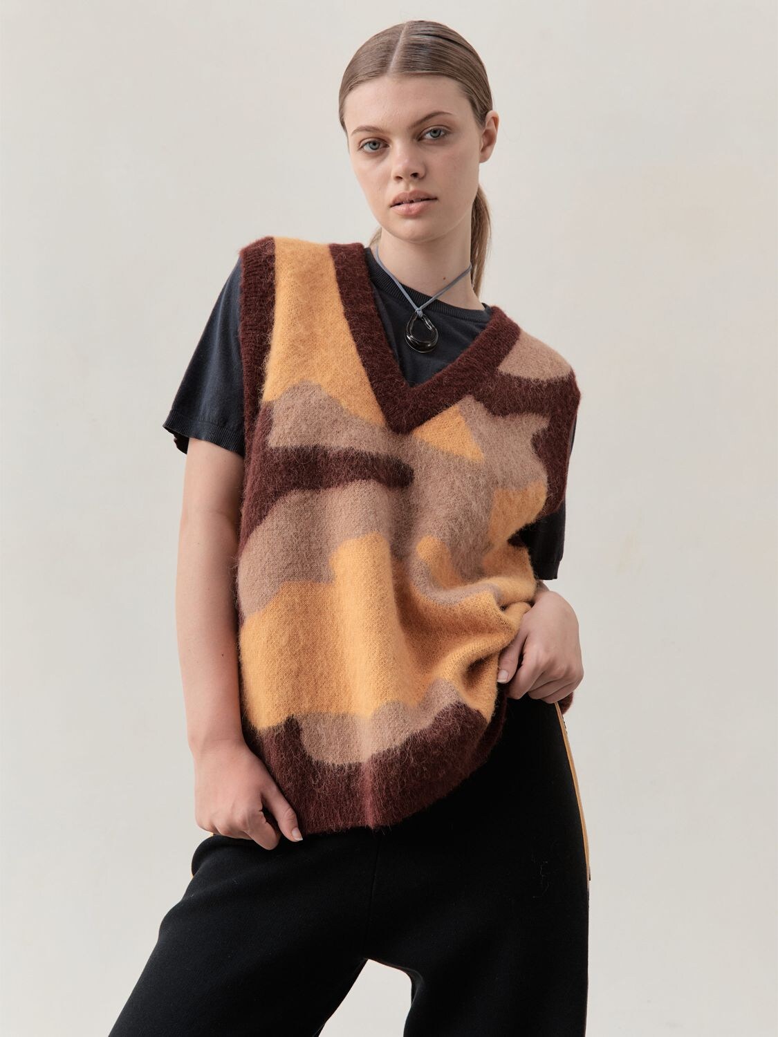 Shop Nagnata Lava Wool & Alpaca Vest In Brown,orange