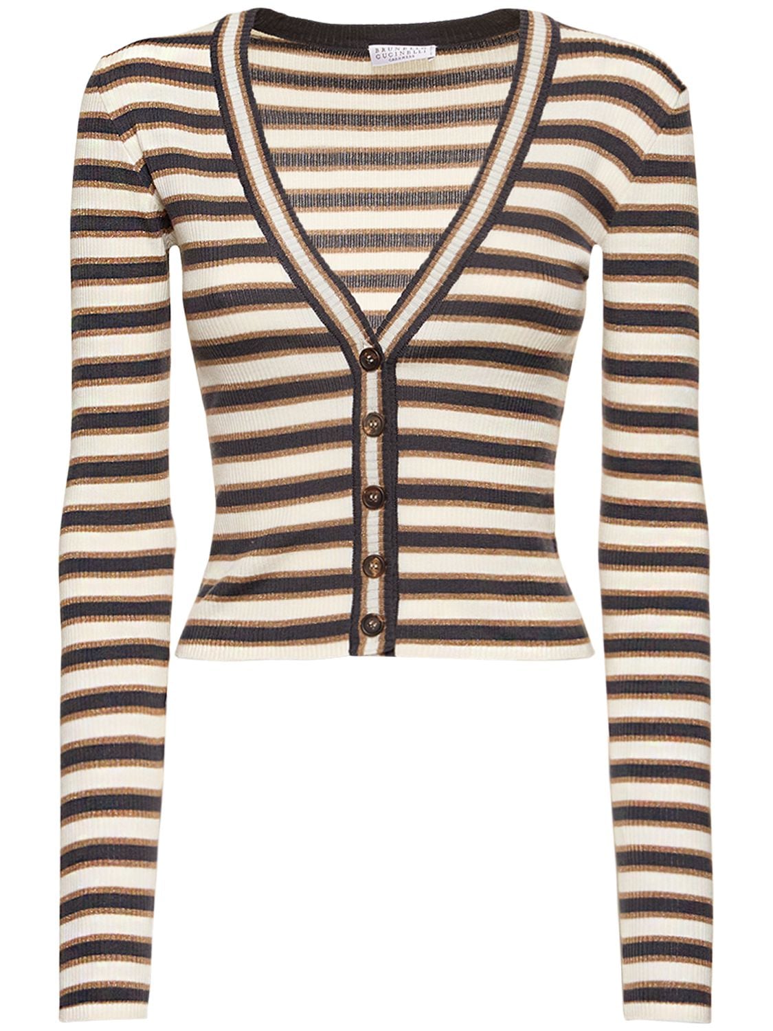 Image of Striped Wool & Lurex Knit Cardigan