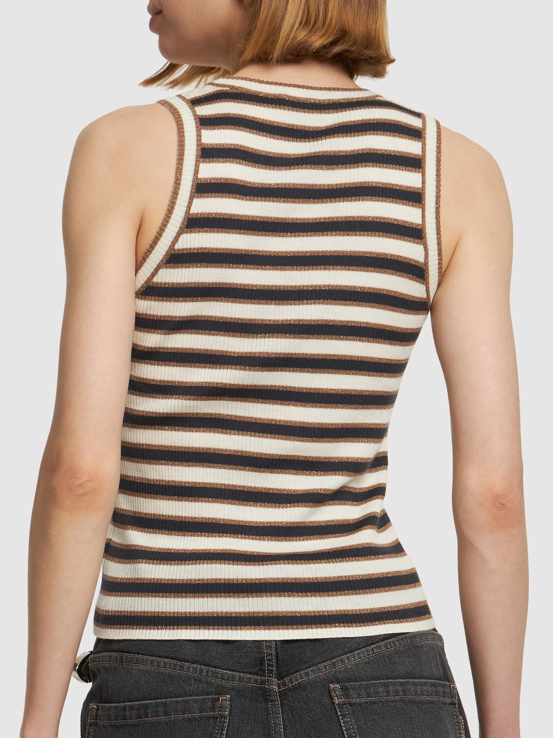 Shop Brunello Cucinelli Striped Wool & Lurex Knit Tank Top In Multicolor