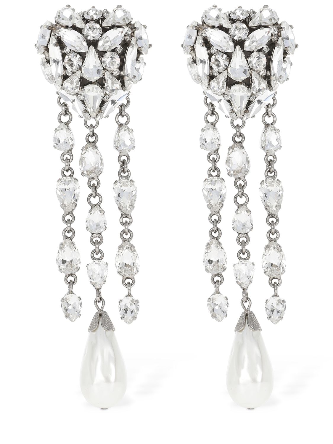 Image of Crystal Heart Earrings W/ Fringes
