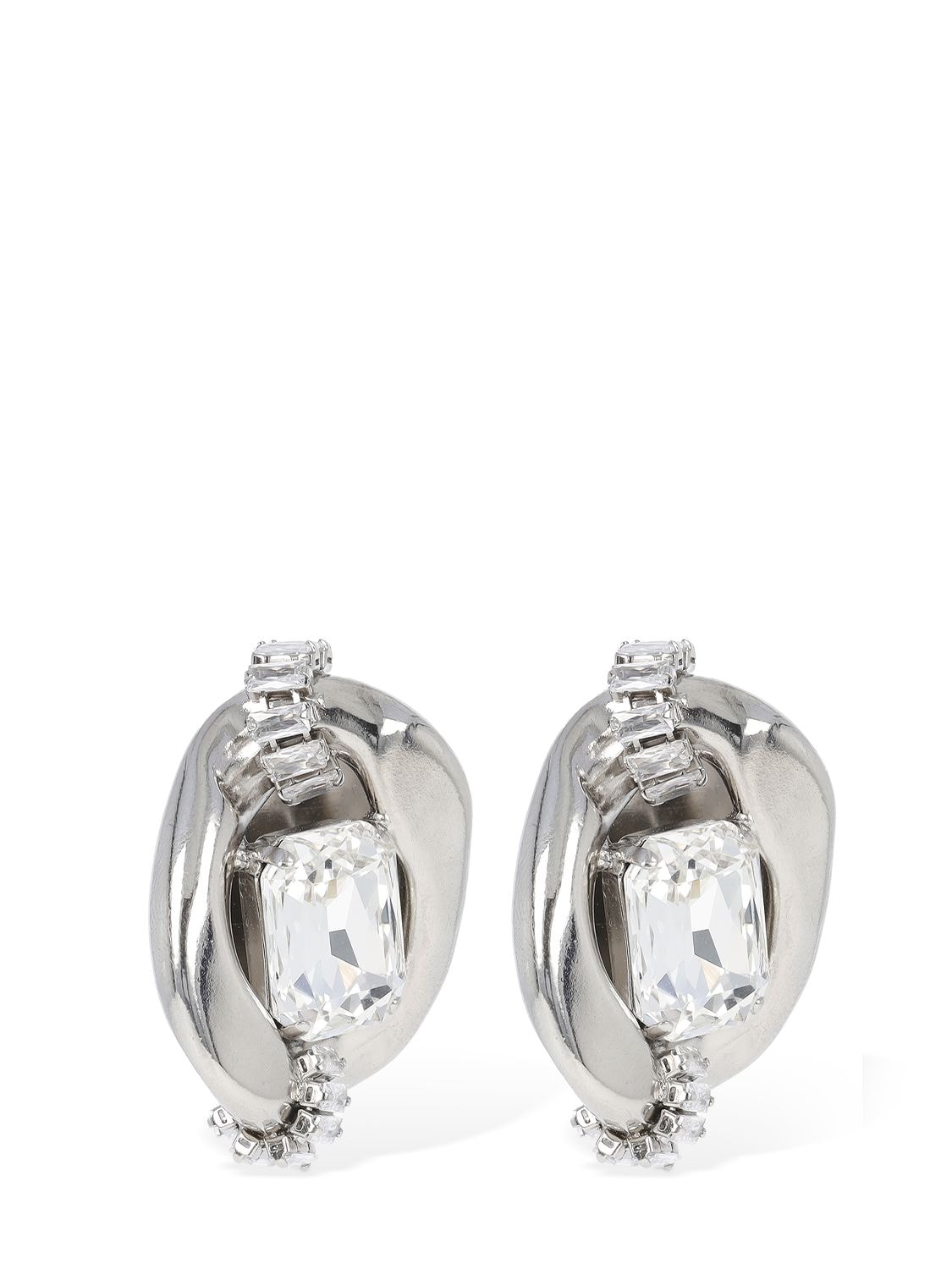 Shop Alessandra Rich Chain Earrings W/ Crystals In Silver