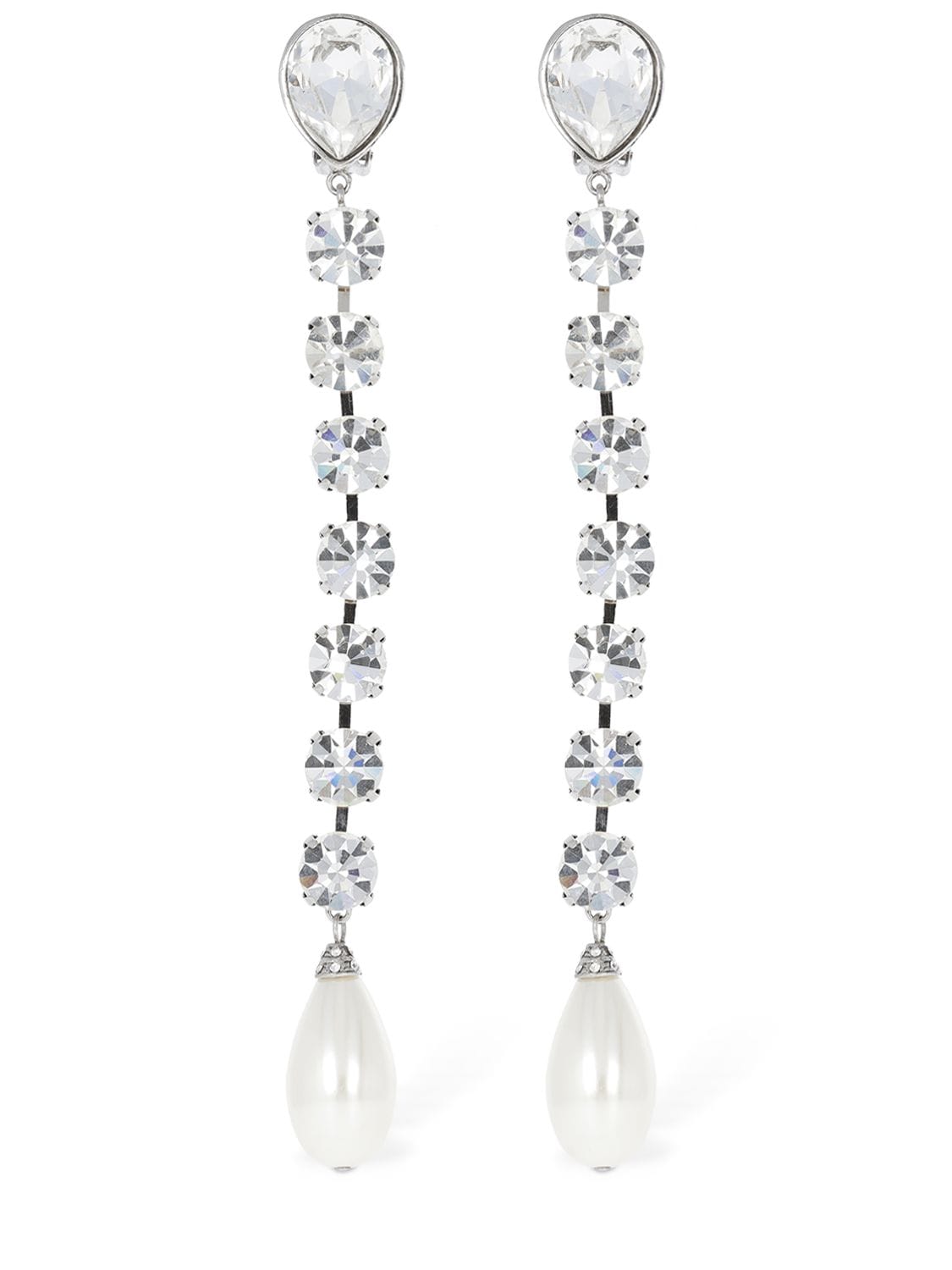 Alessandra Rich Crystal Long Earrings W/ Faux Pearl In Crystal,white